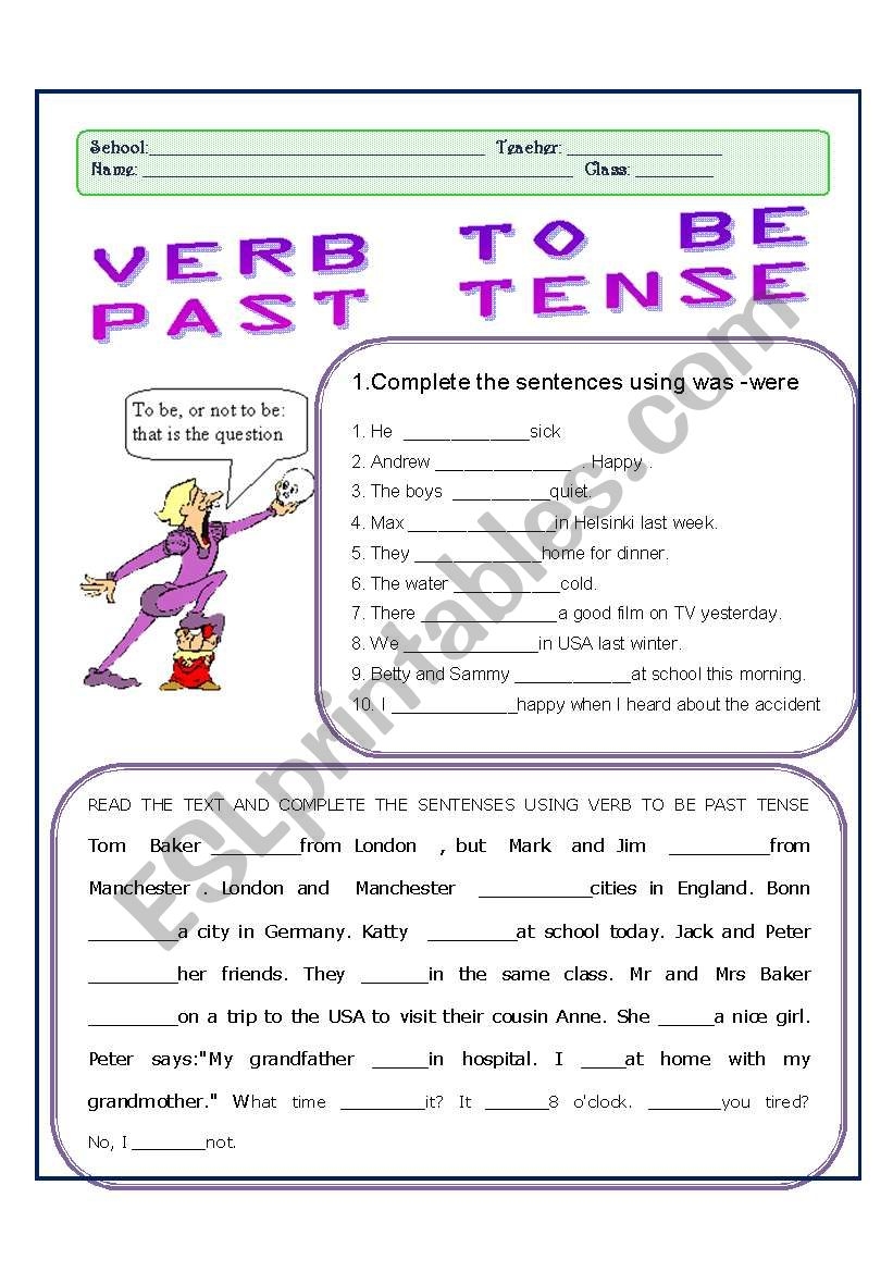 VERB TO BE PAST TENSE ESL Worksheet By Angellys VERB TO BE PAST TENSE ESL Worksheet By Angellys