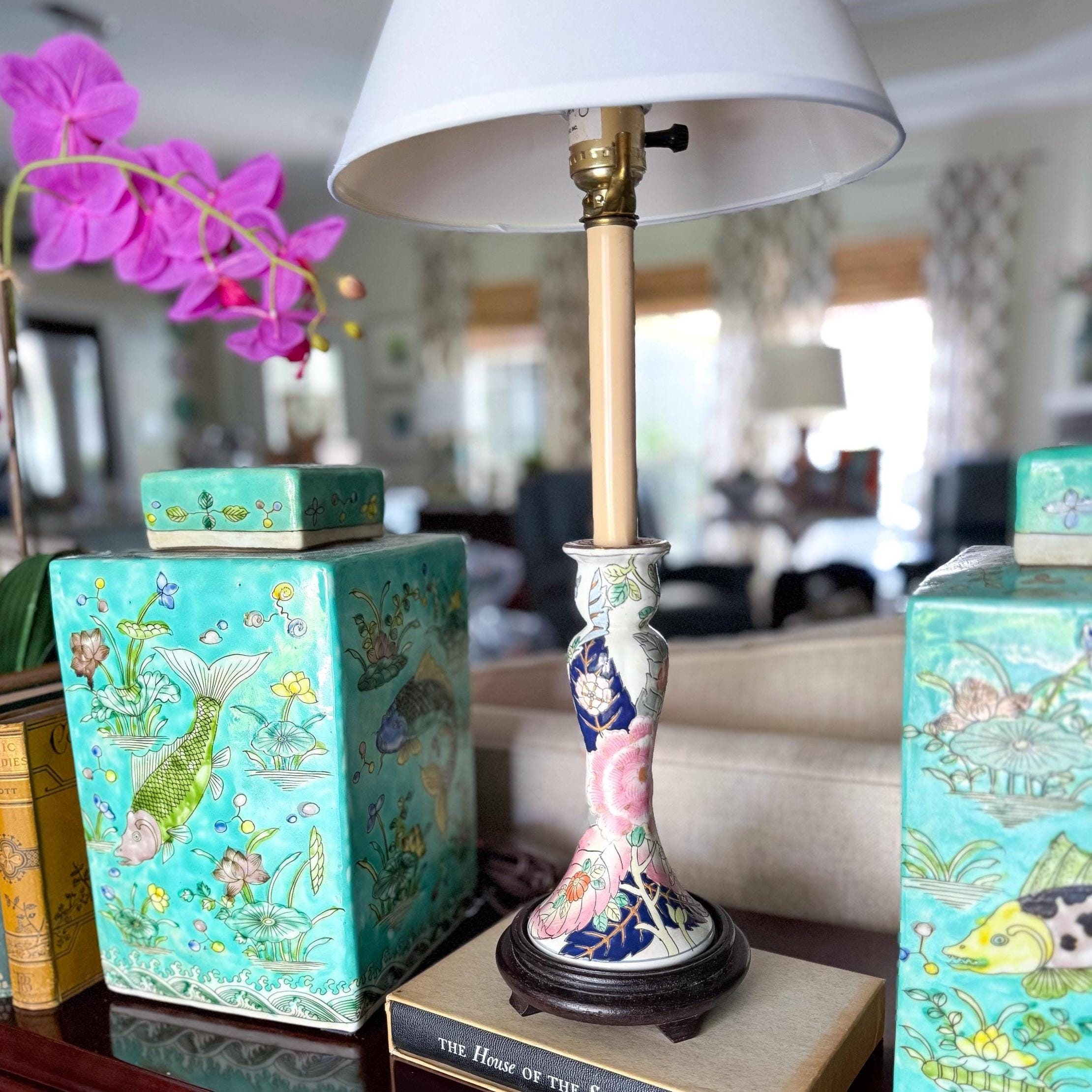 Vintage 18 Chinese Tobacco Leaf Porcelain Candlestick Lamp NO SHADE Etsy