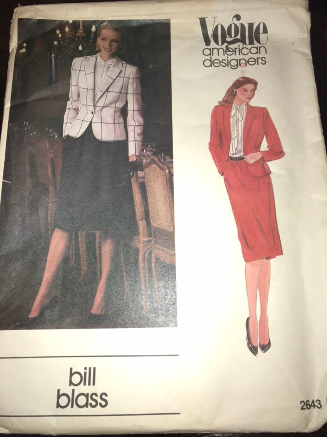 Vogue American Designer Bill Blass Misses Jacket And Skirt Sewing Pattern Size 8 Etsy
