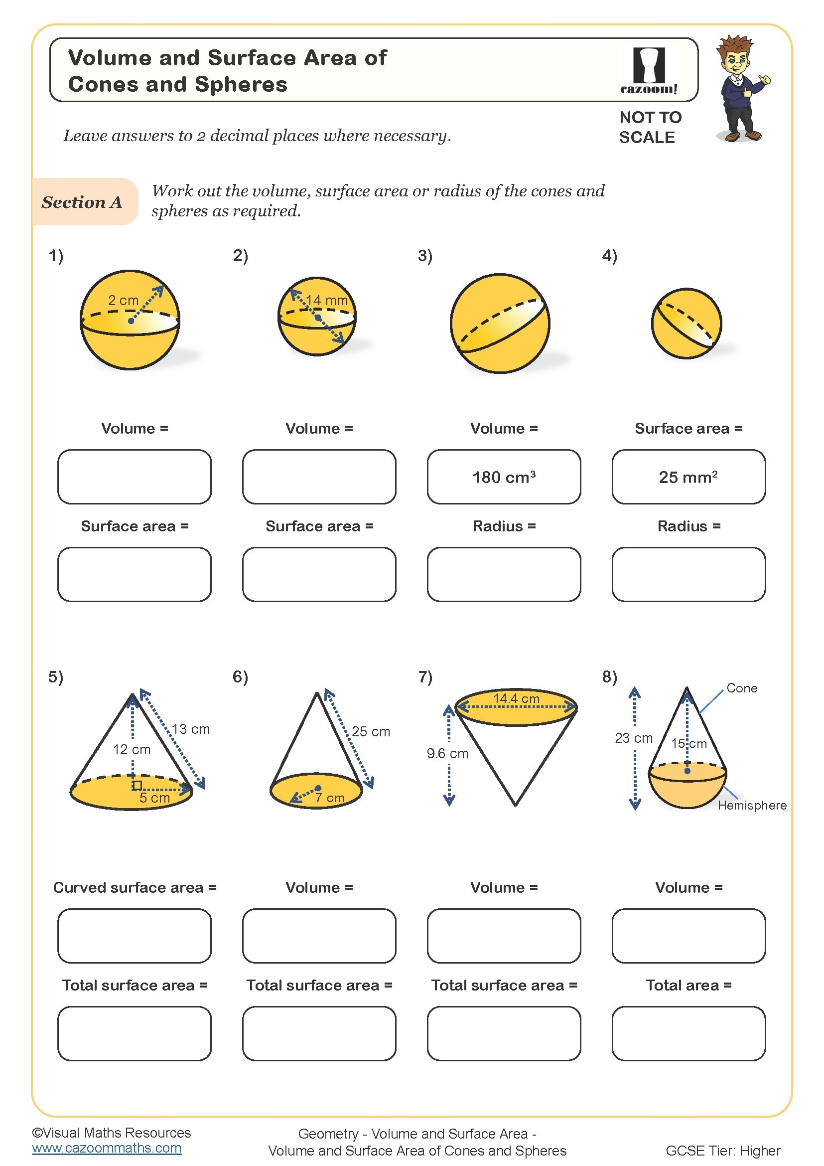volume of a sphere worksheet
