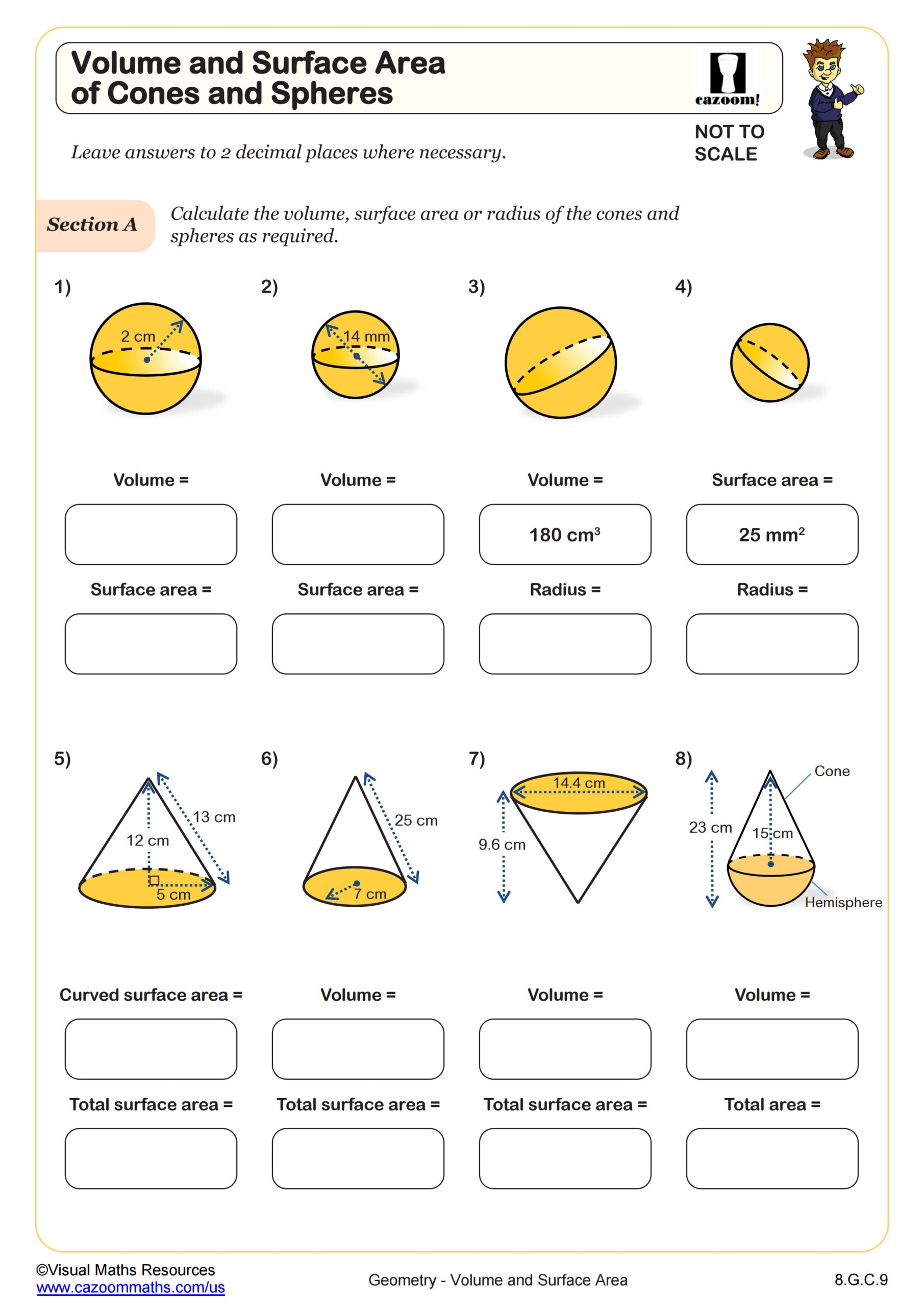Volume And Surface Area Of Cones And Spheres Worksheet PDF Worksheets Library