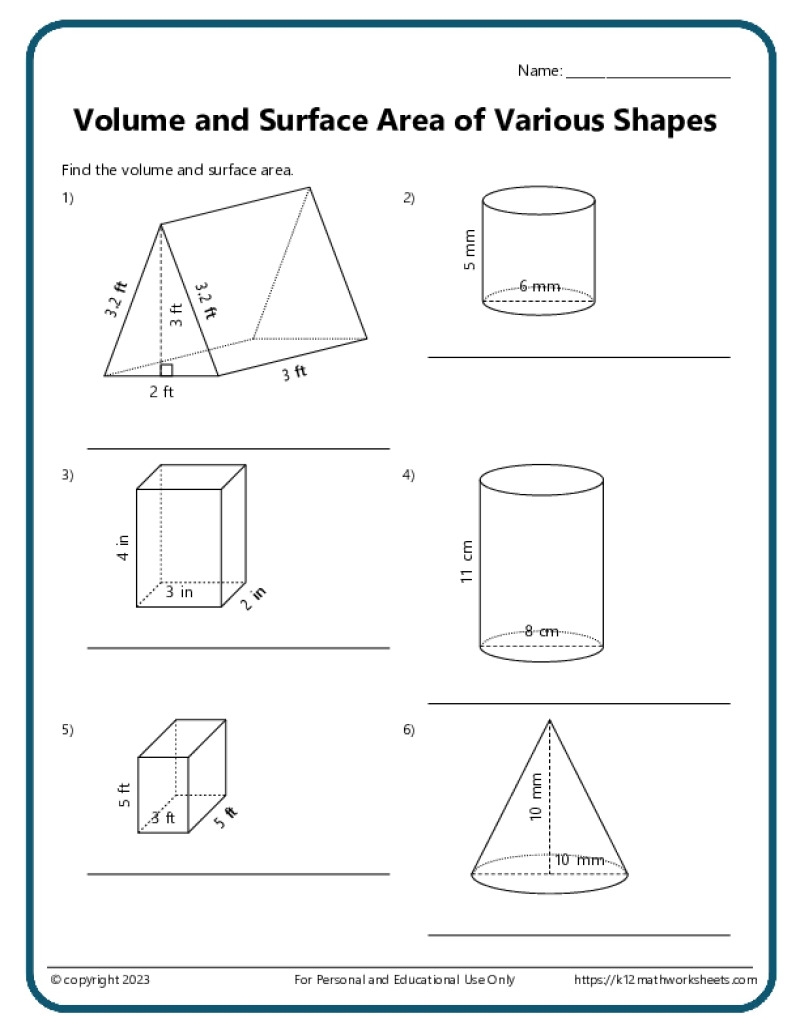 surface area of a cylinder worksheet