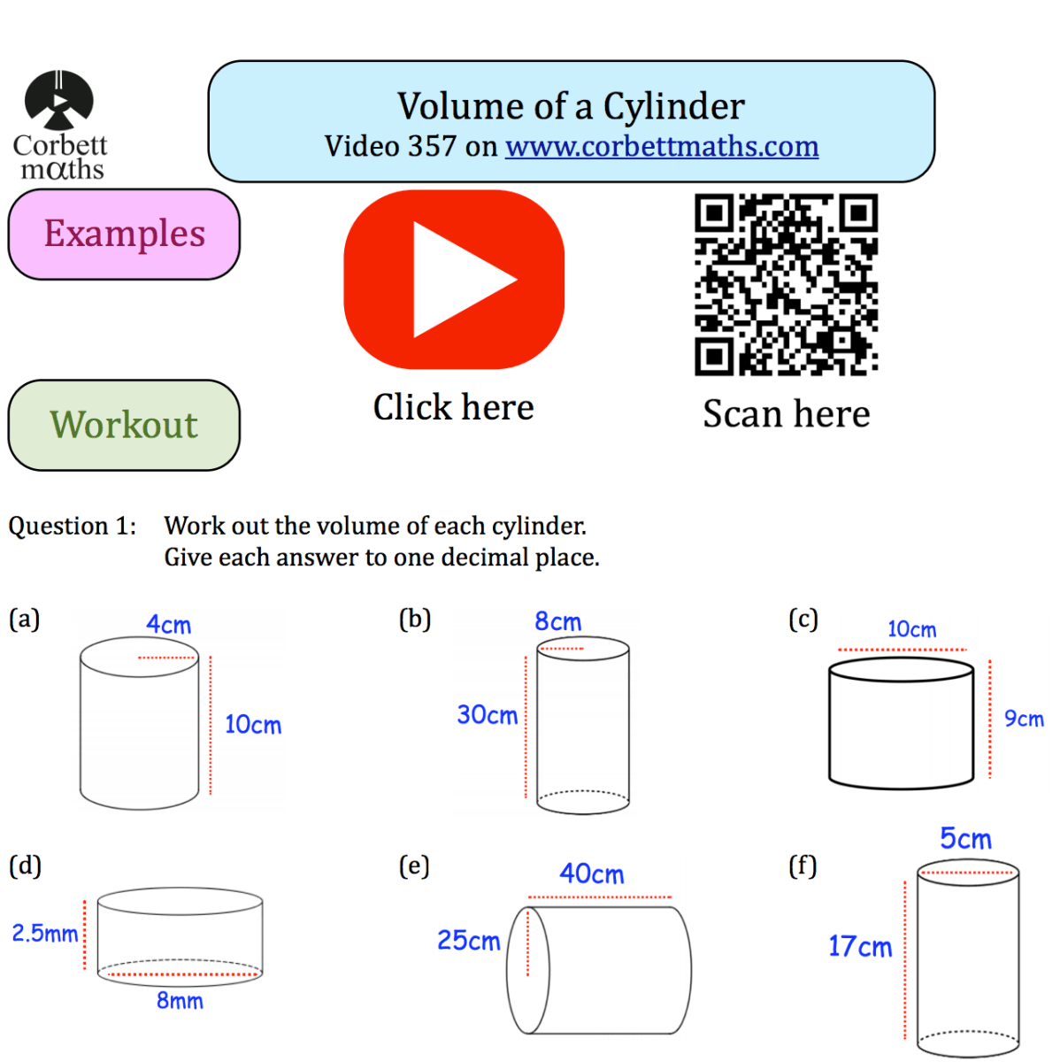 Volume Of A Cylinder Textbook Exercise Corbettmaths Worksheets Library Volume Of A Cylinder Textbook Exercise Corbettmaths Worksheets Library