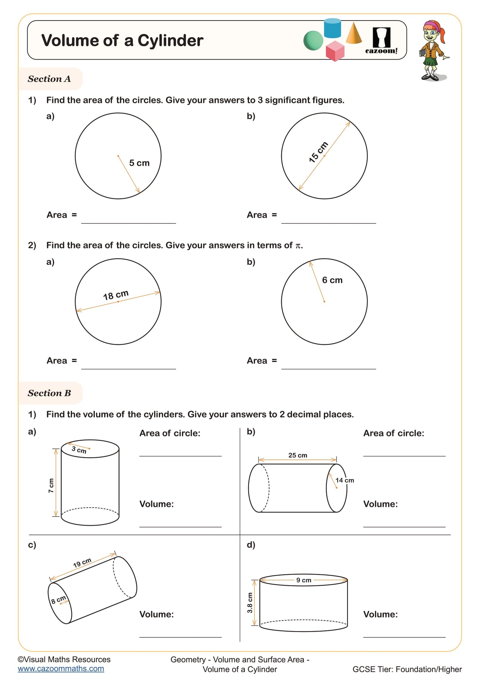 Volume Of A Cylinder Worksheet Printable PDF For Year 9 And Year 10 Geomtery Worksheet Volume Of A Cylinder Worksheet Printable PDF For Year 9 And Year 10 Geomtery Worksheet