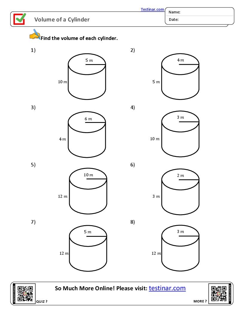 Volume Of A Cylinder Worksheets Volume Of A Cylinder Worksheets