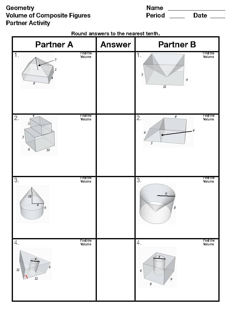 Volume Of Composite Figures Partner Activity By Math With Friends Volume Of Composite Figures Partner Activity By Math With Friends