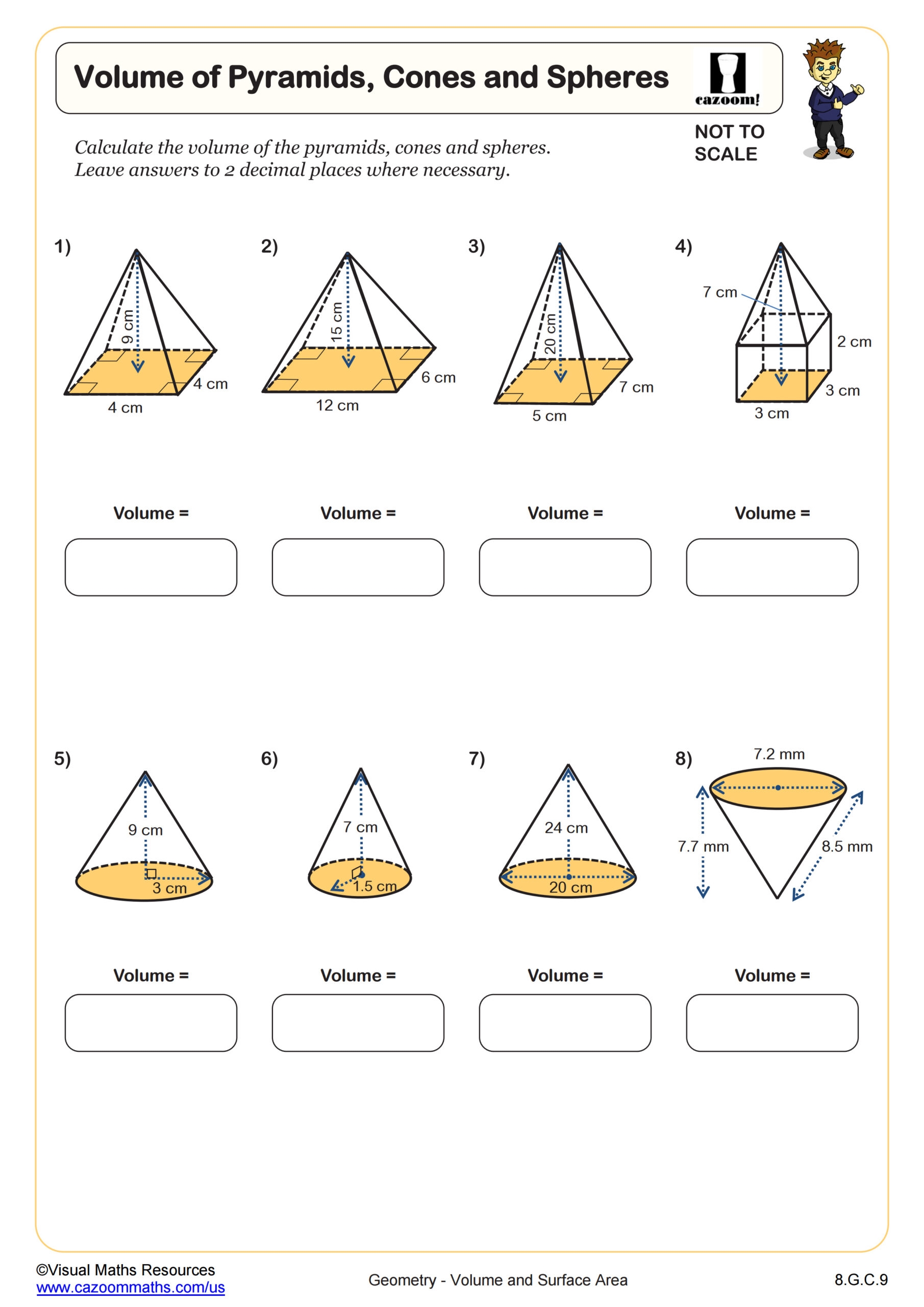Volume Of Pyramids Cones And Spheres Worksheet Fun And Engaging 8th Grade PDF Worksheets Cazoom Math