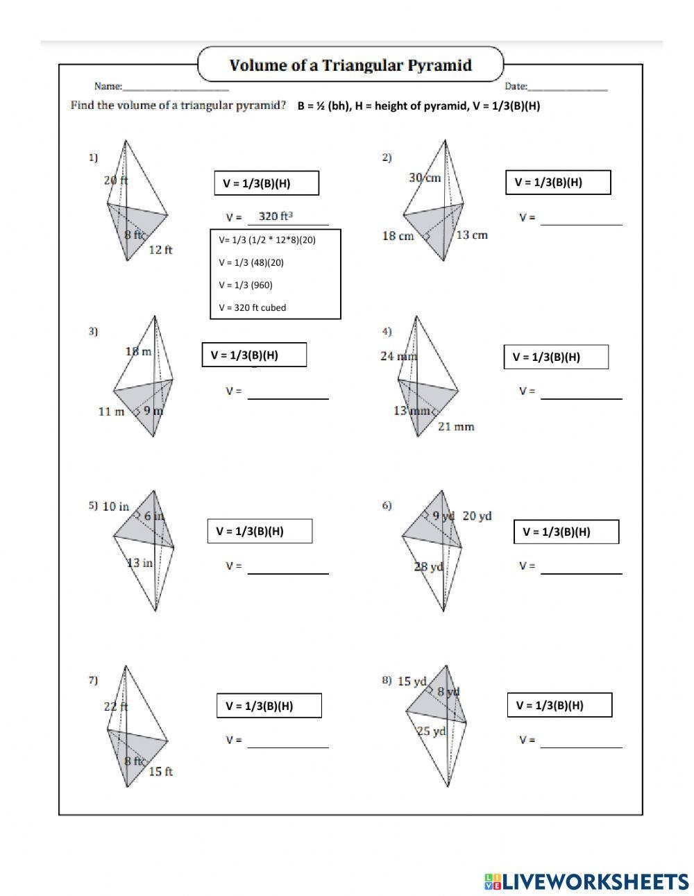 volume of a pyramid worksheet