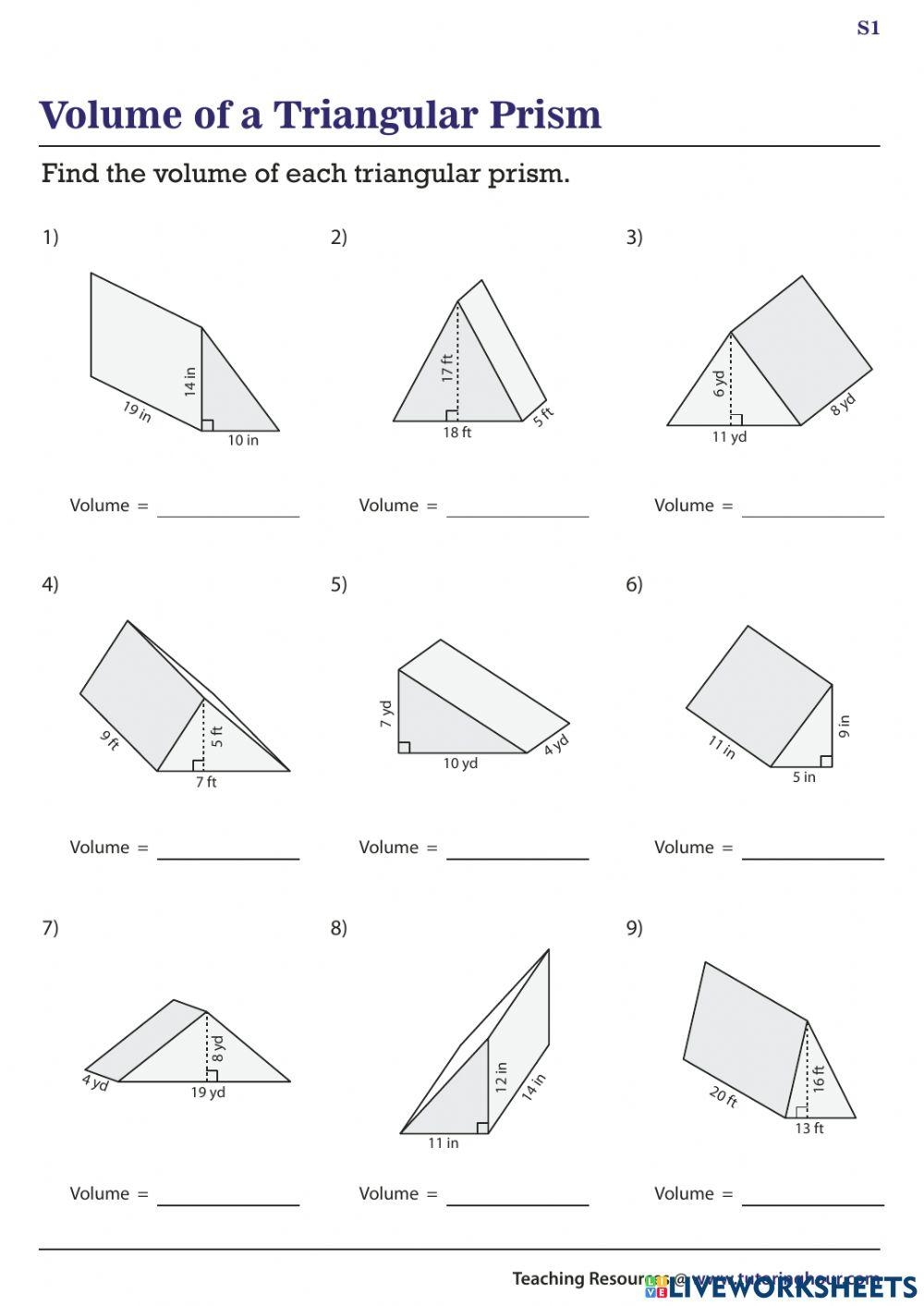 Volume Triangular Prisms Worksheet Live Worksheets Worksheets Library