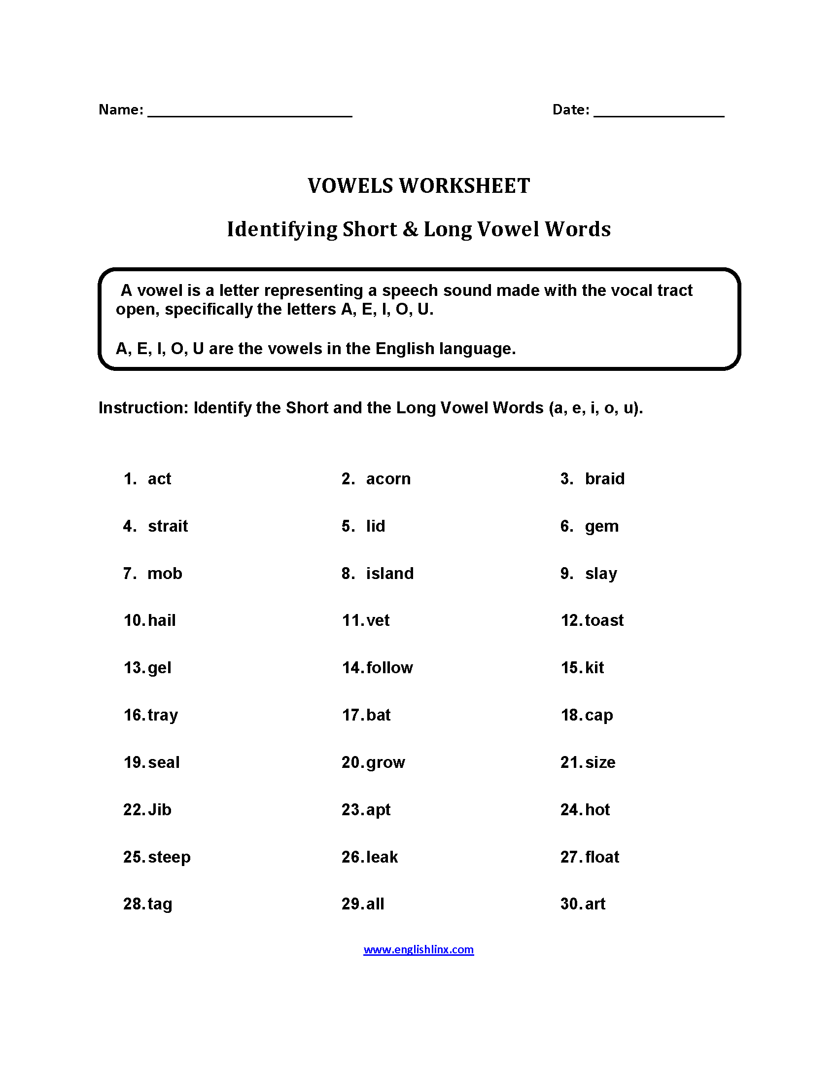 Vowels Worksheets Printable Long And Short Vowel Phonics Practice
