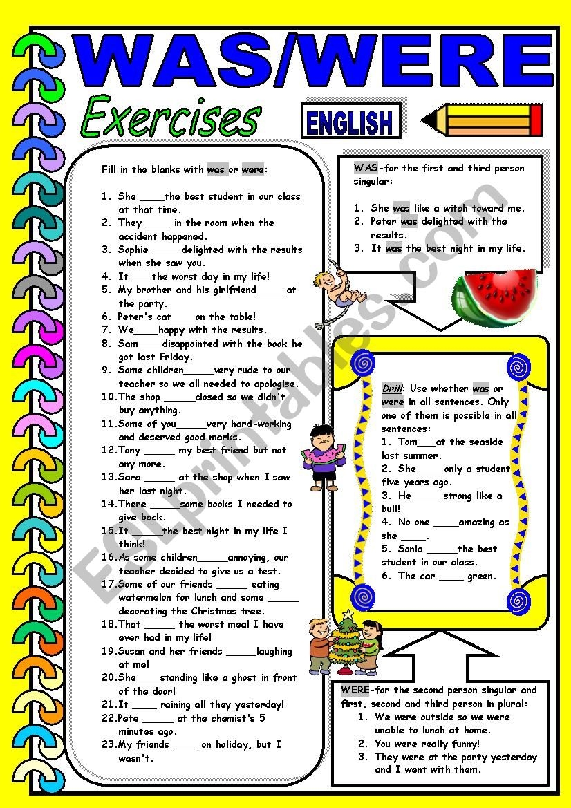 WAS WERE ESL Worksheet By Dackala
