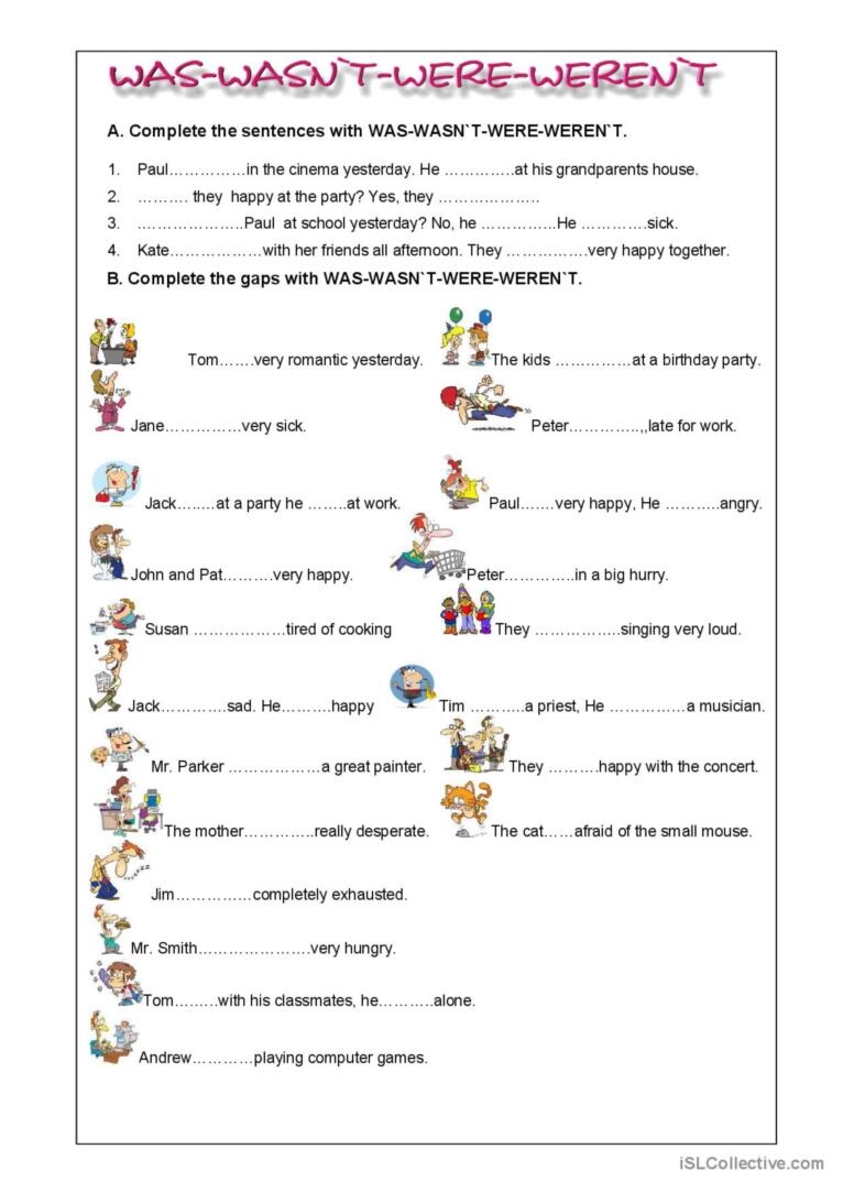 Was Were Exercises General Grammar English ESL Worksheets Pdf Doc Was Were Exercises General Grammar English ESL Worksheets Pdf Doc