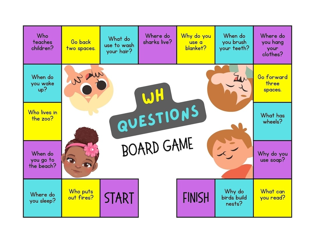 WH Questions Game Board Fun Play For Little Learners Just Add Dice And Game Tokens For Engaging Early Learning Game Experience Age 3 Etsy