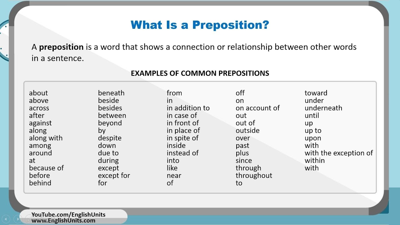 What Is A Preposition Worksheet YouTube