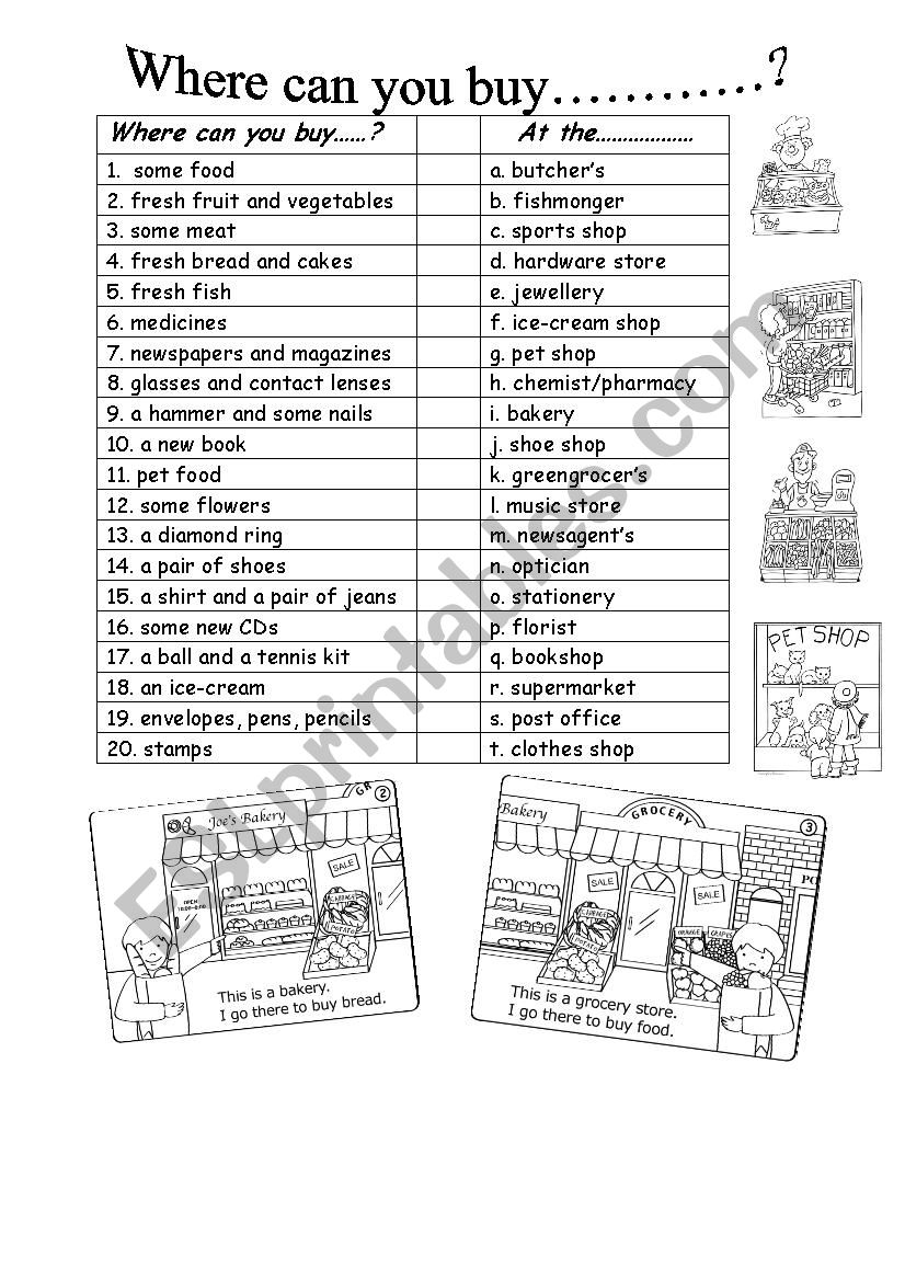 WHERE CAN YOU BUY ESL Worksheet By Silvas