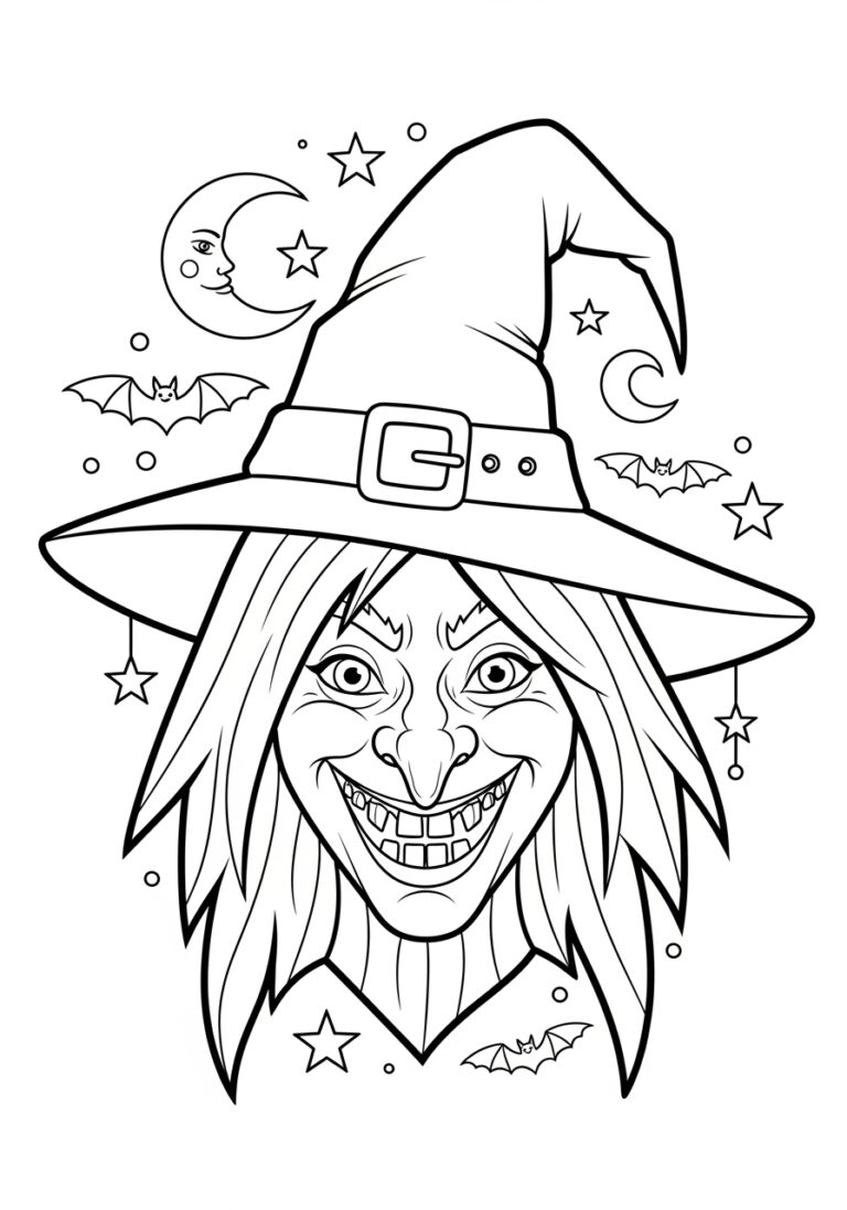 Witch Face Coloring Page Printable Halloween Fun Witch Face Coloring Page Printable Halloween Fun
