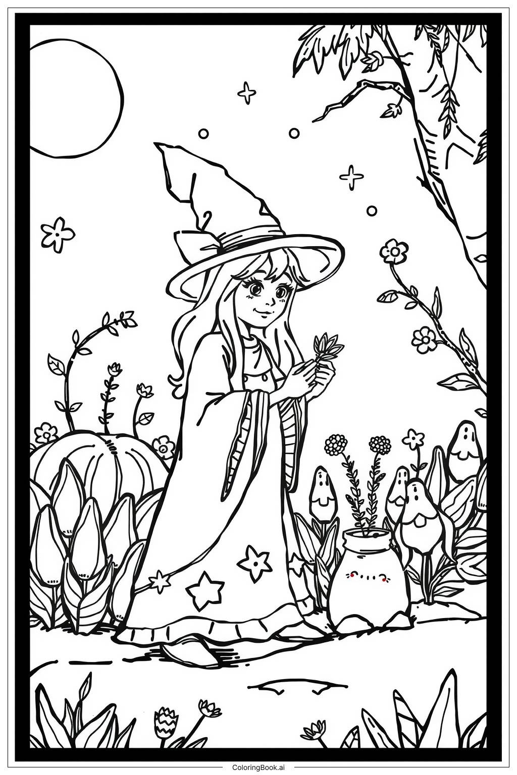 Witch Garden Herbs Coloring Page Free PDF PNG Printable 
