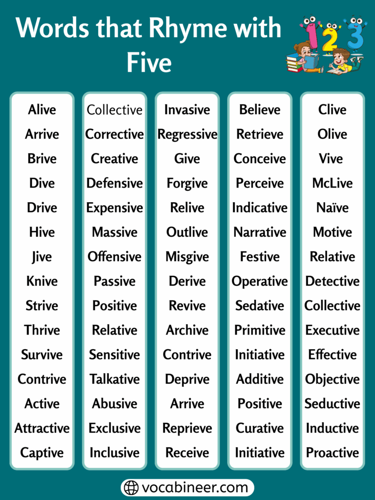 Words That Rhyme With Five List Of 430 Vocabulary Words