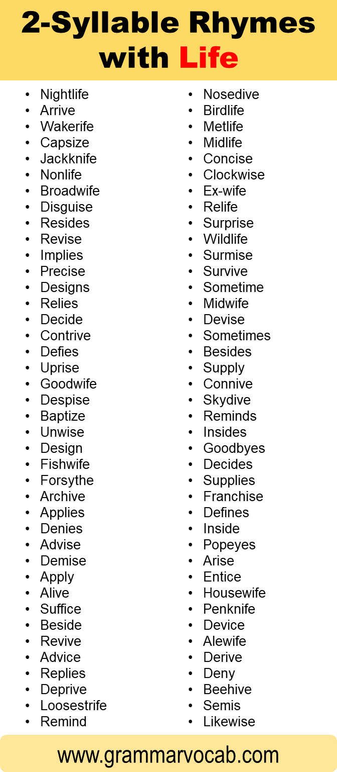 Words That Rhyme With Life GrammarVocab