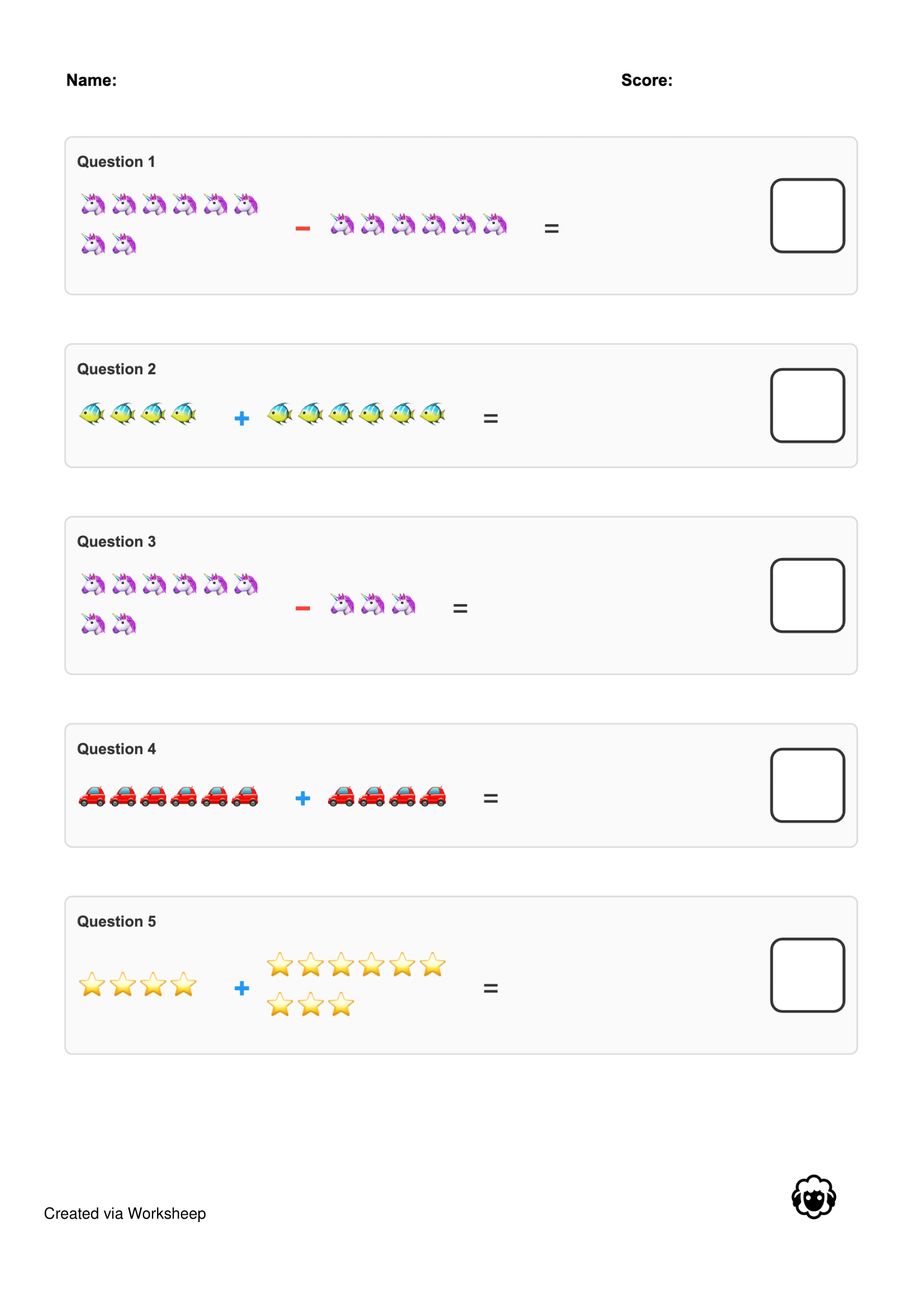 create a math worksheet