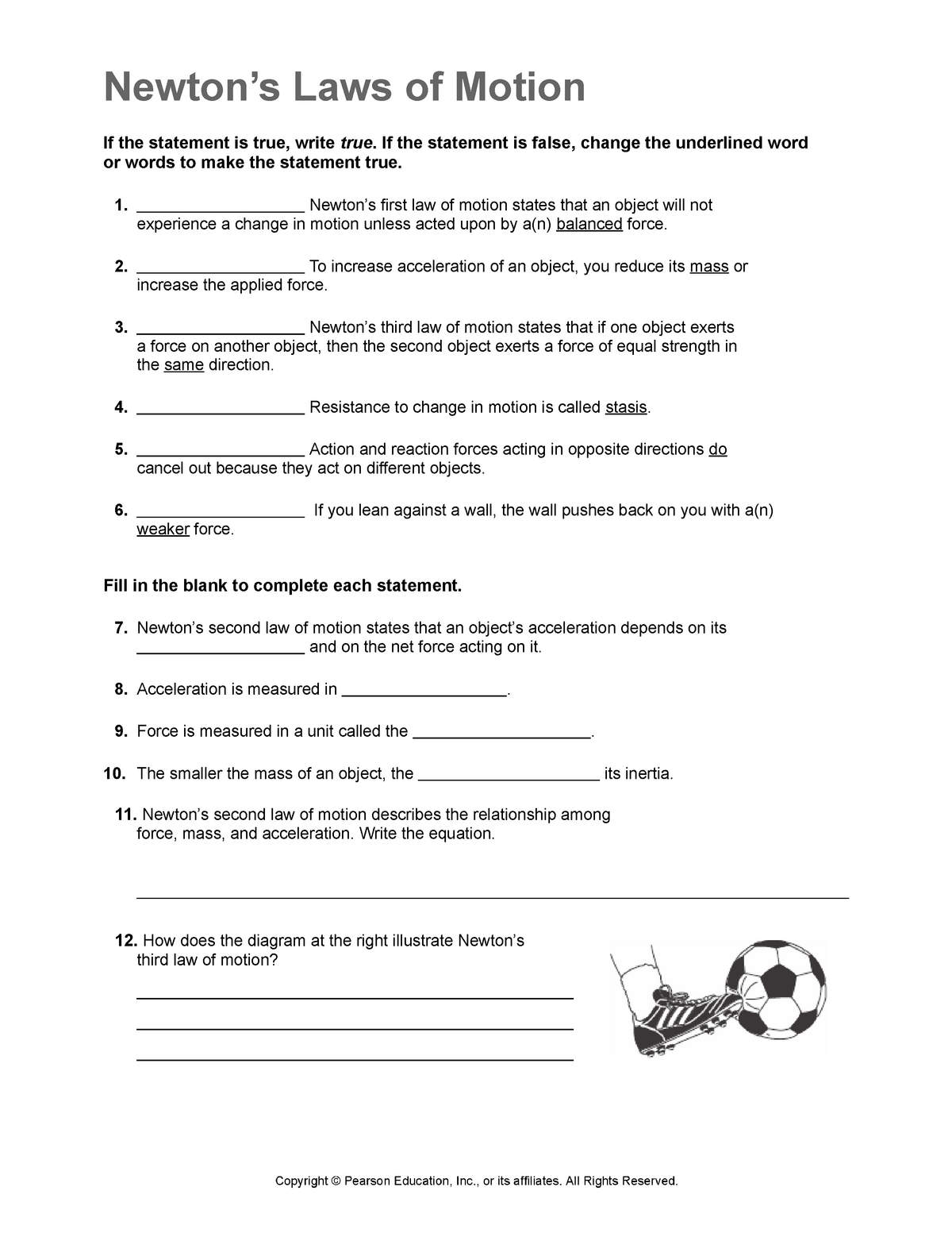 Worksheet 1 Newtons Laws Of Motion If The Statement Is True Worksheets Library