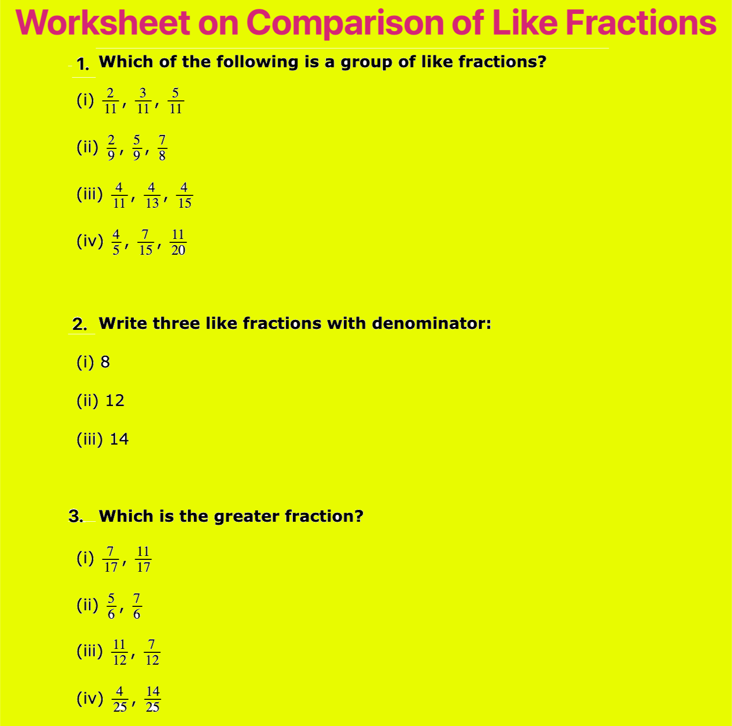Worksheet On Comparison Of Like Fractions Greater Smaller Fraction Worksheet On Comparison Of Like Fractions Greater Smaller Fraction