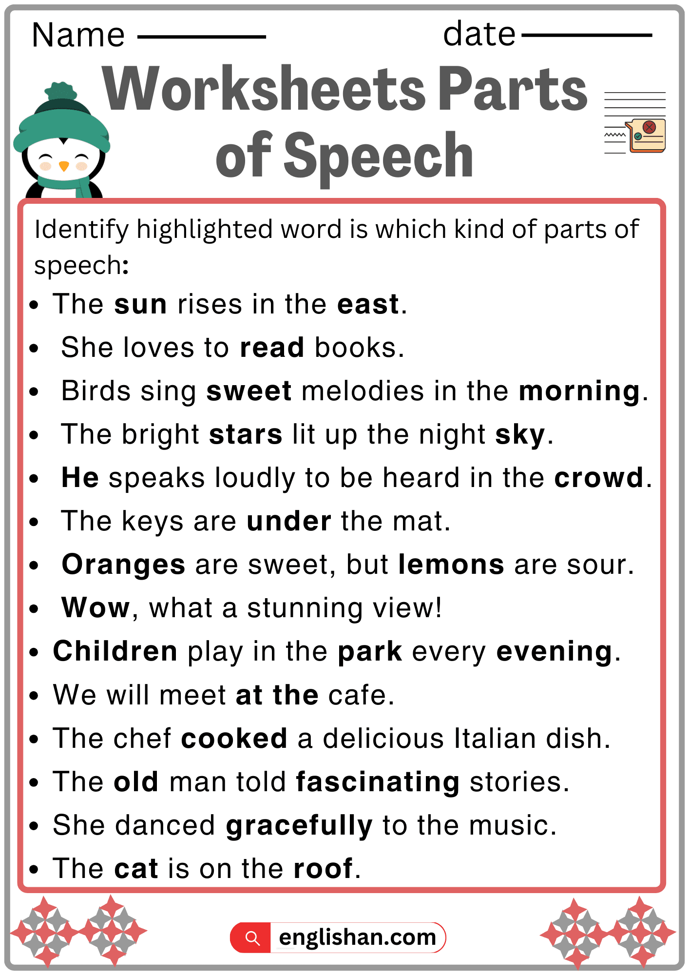 Worksheet Parts Of Speech Use Parts Of Speech In Sentences Worksheets Library