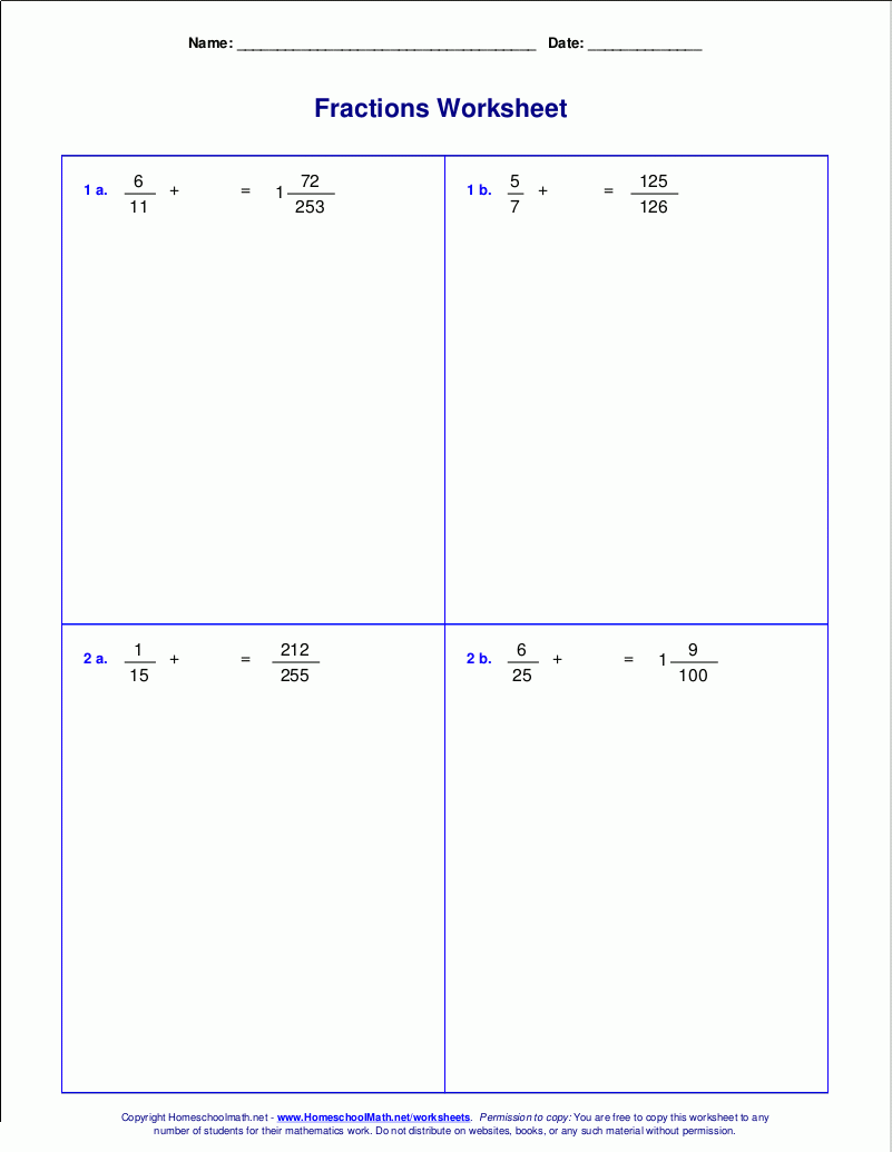 Worksheets For Fraction Addition Worksheets For Fraction Addition