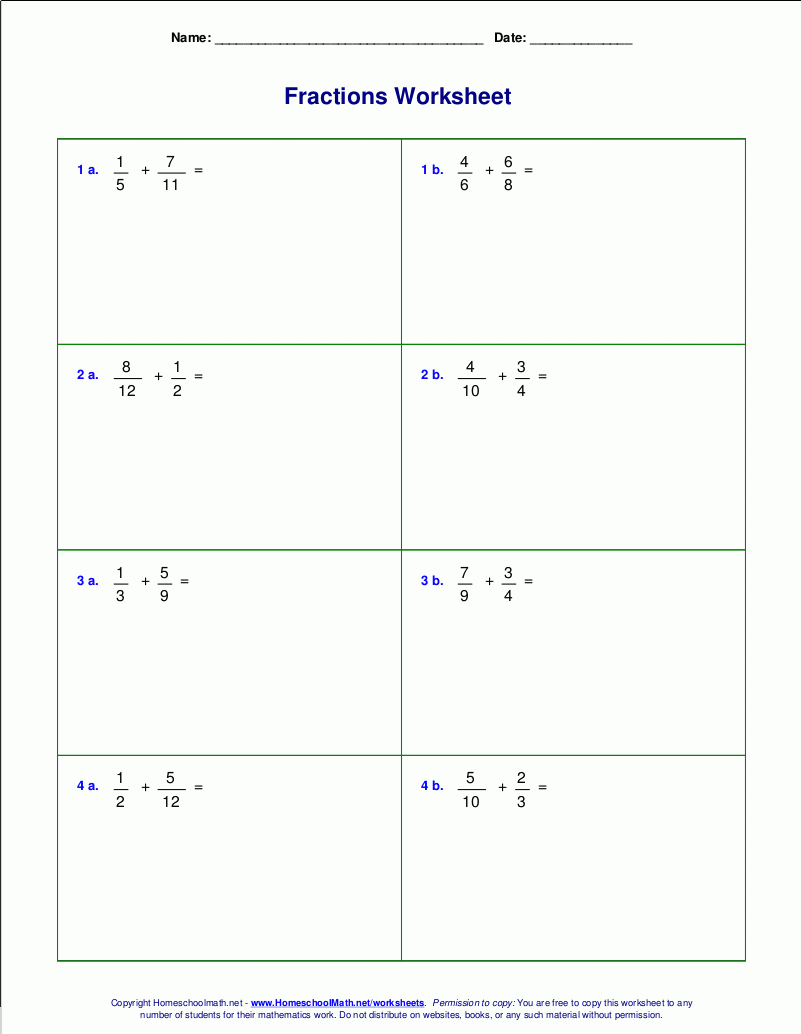 Worksheets For Fraction Addition
