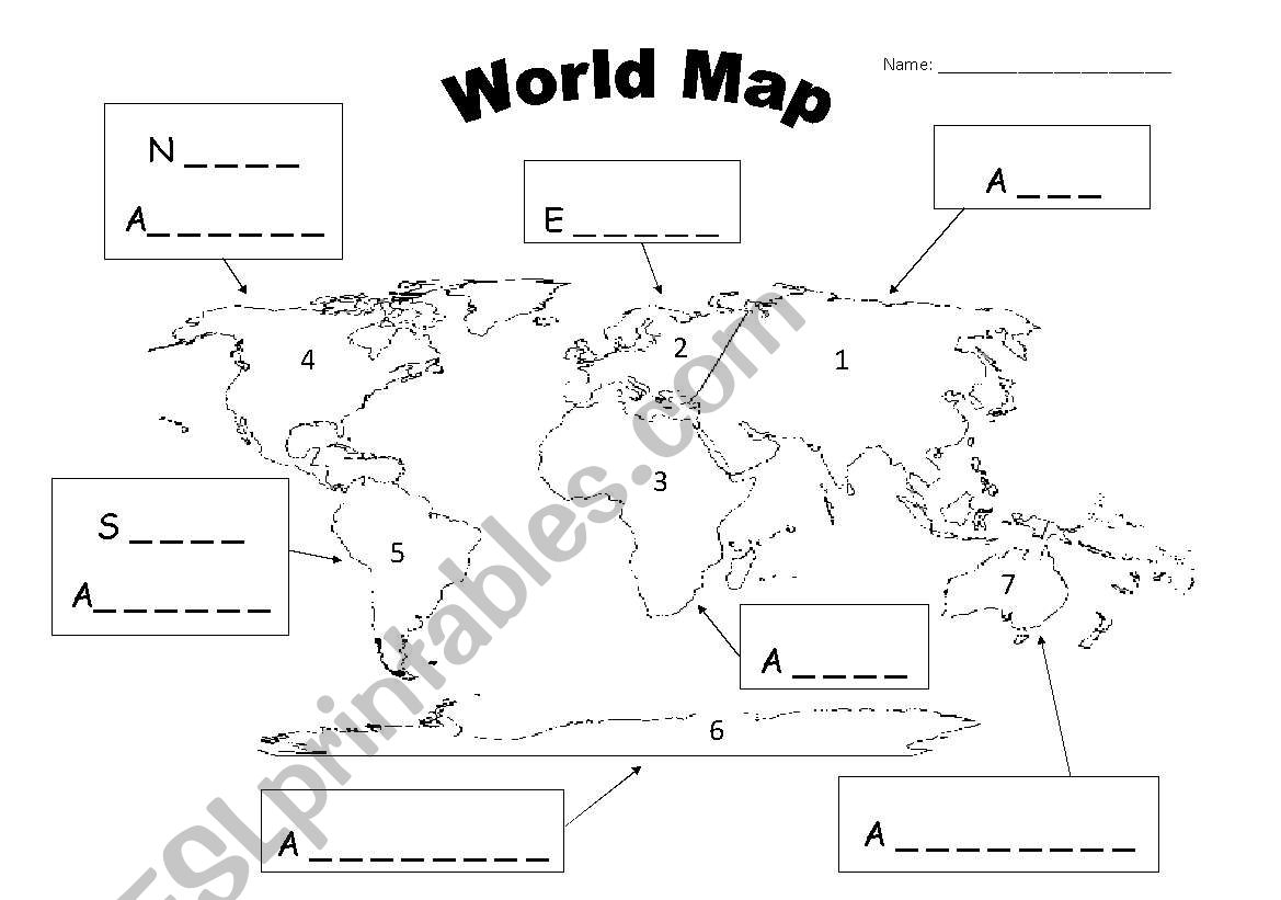 world map to label continents