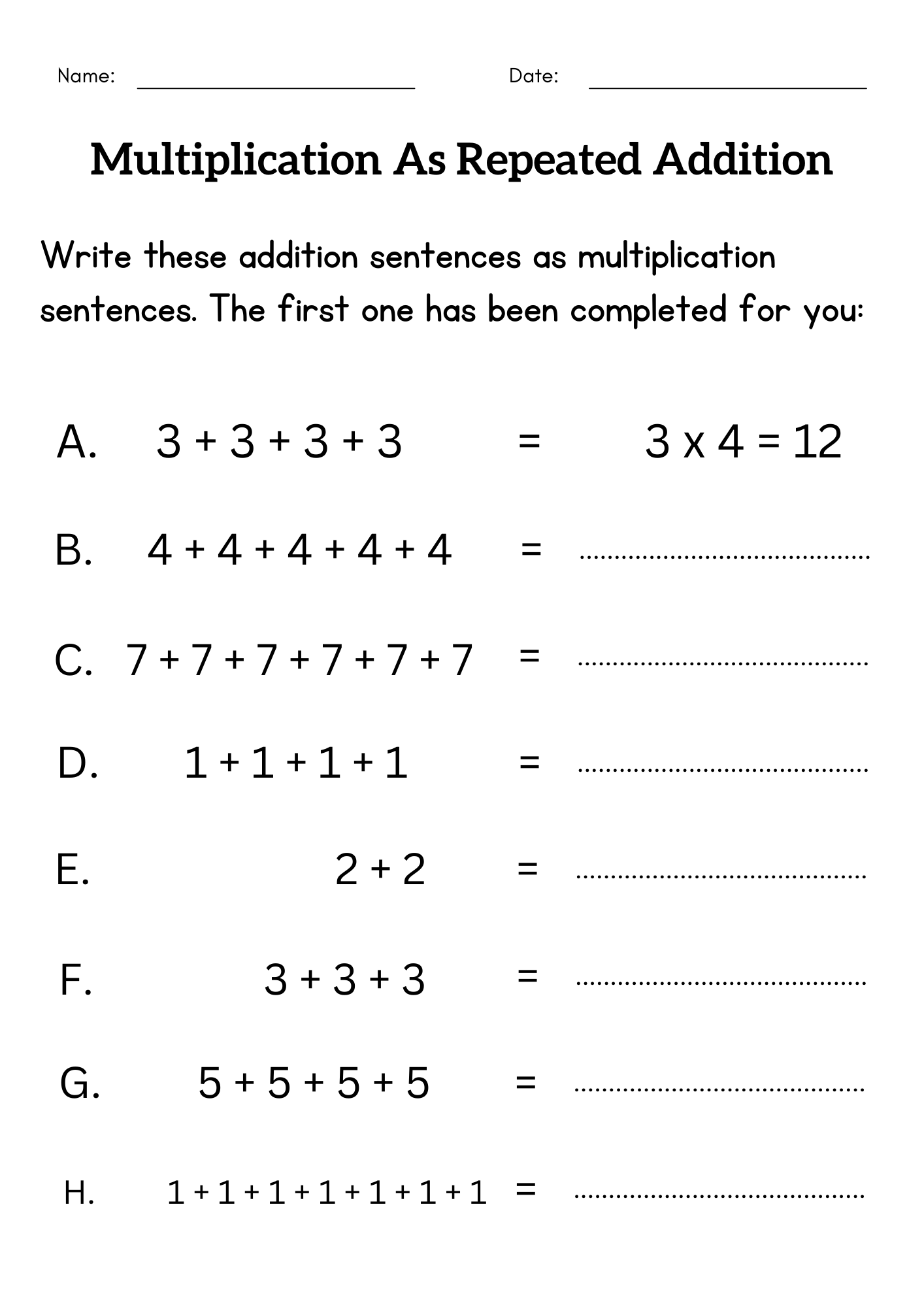 Write Multiplication As Repeated Addition Activities Worksheet For Grade 1 2 Made By Teachers Write Multiplication As Repeated Addition Activities Worksheet For Grade 1 2 Made By Teachers
