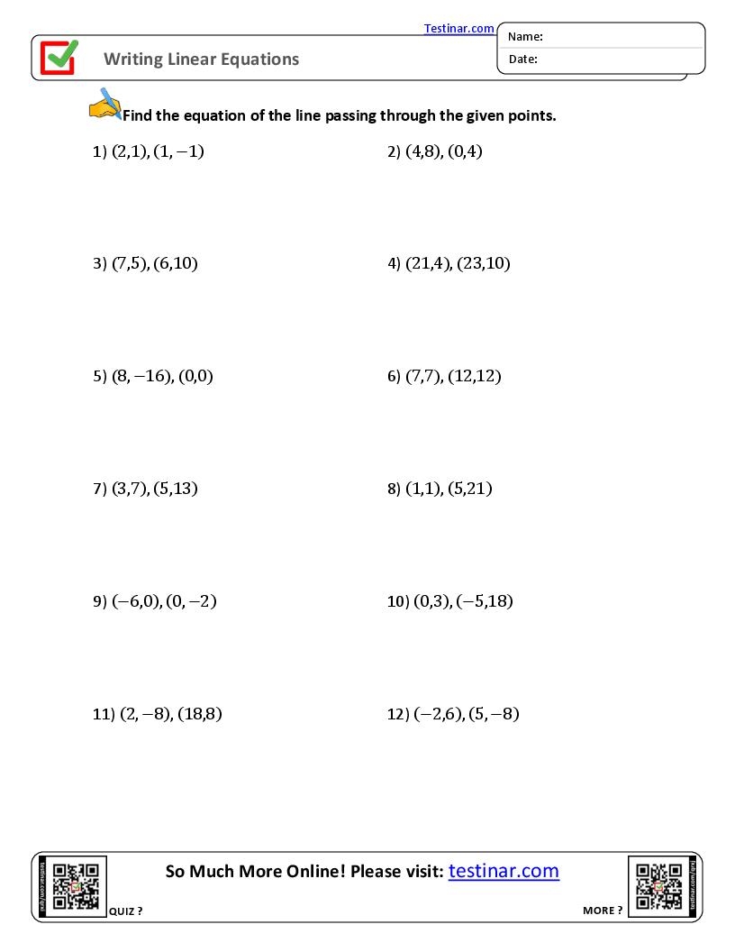 Writing Linear Equations Worksheets Writing Linear Equations Worksheets