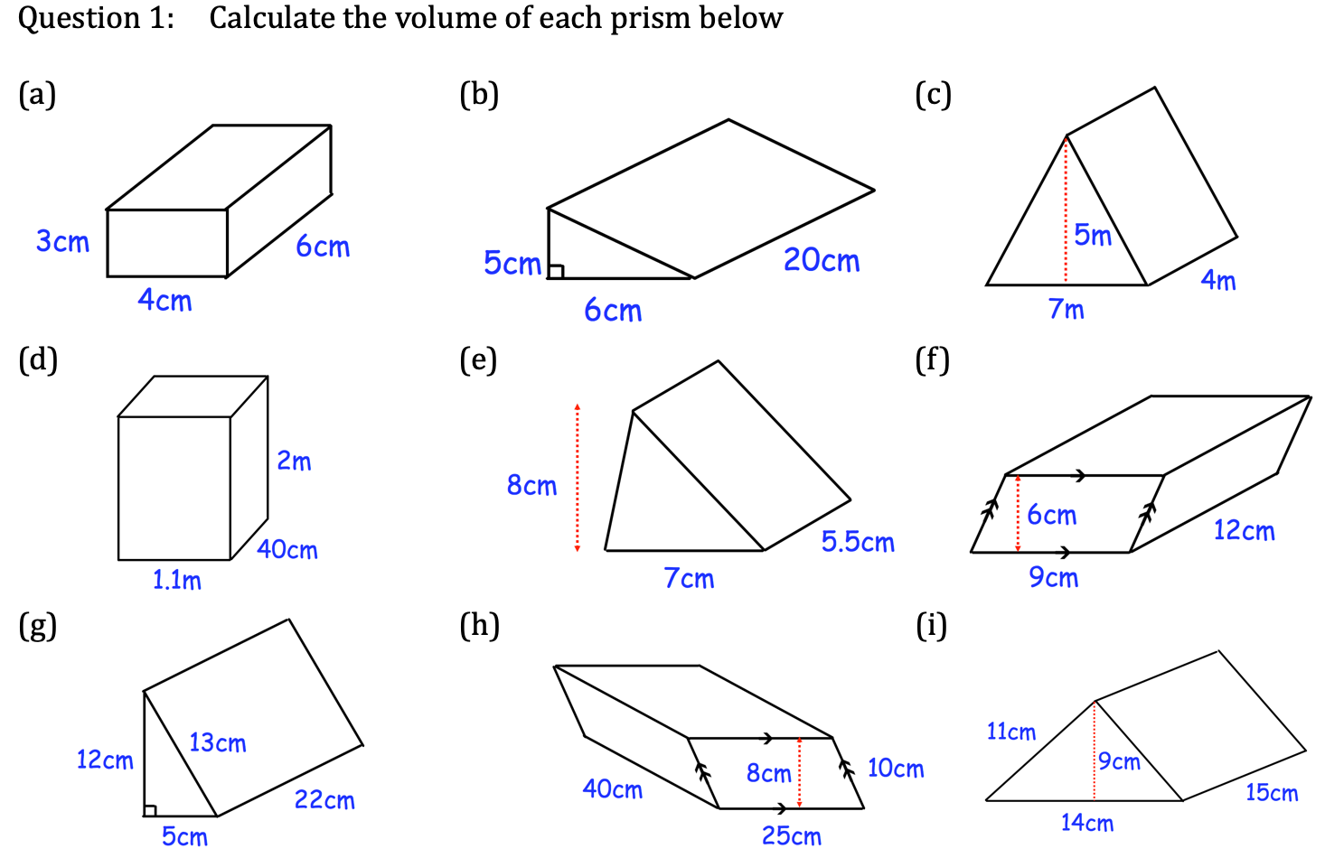 Y9 Shape amp Space Volumes Of Prisms amp Cylinders Maths With David Worksheets Library