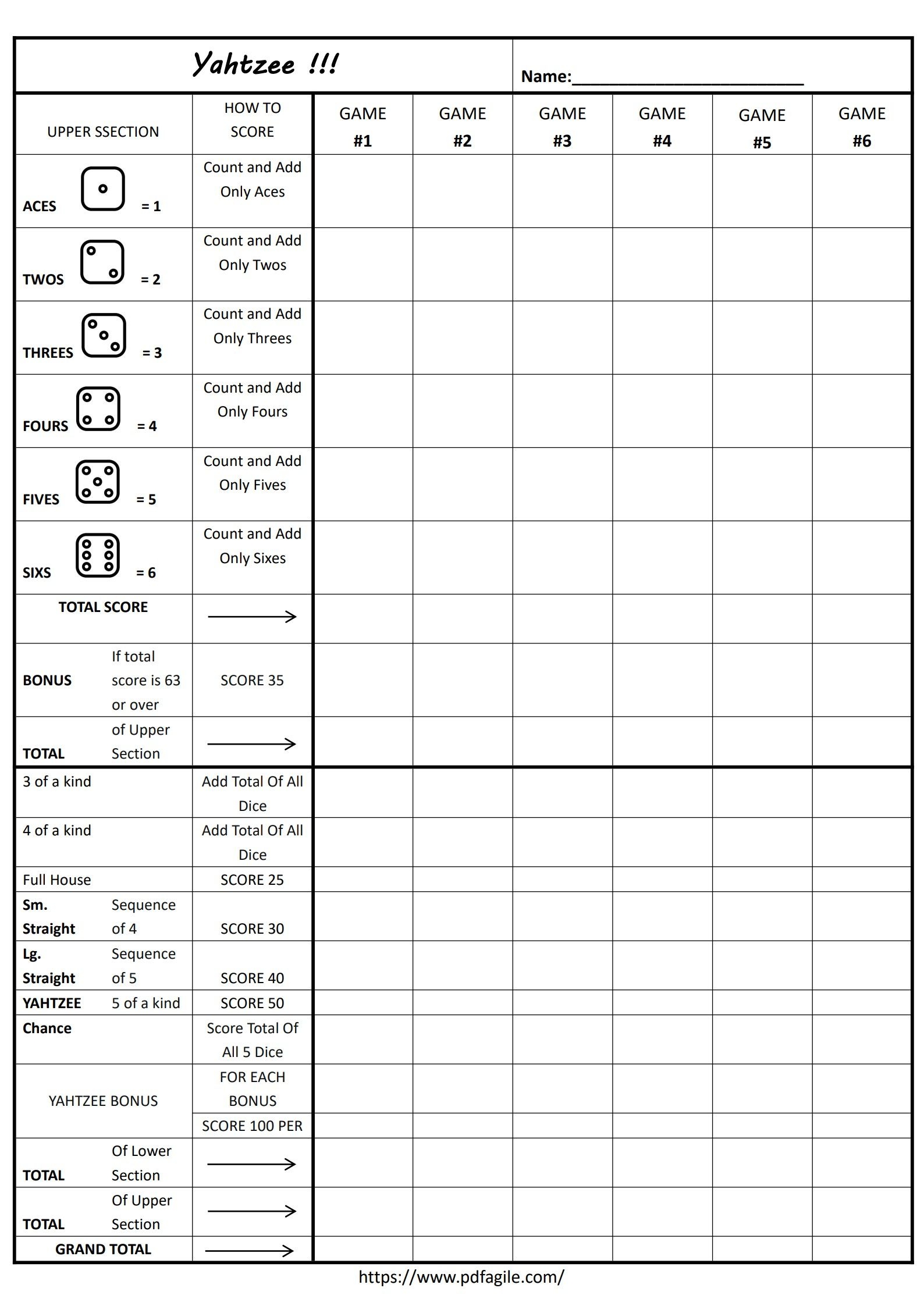 yahtzee printable score card yahtzee printable score card