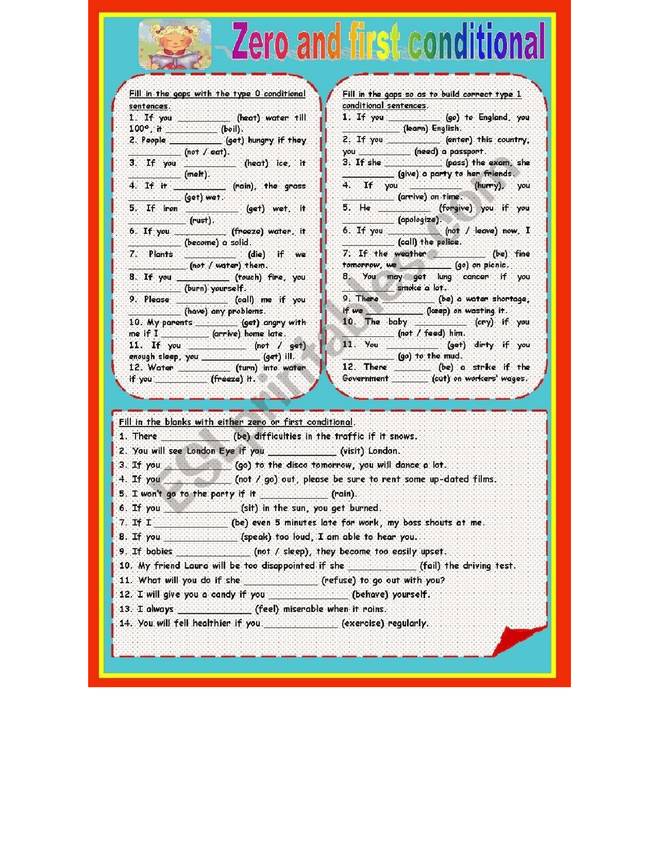 Zero And Firts Conditional Ejercicios De Ingl s Docsity