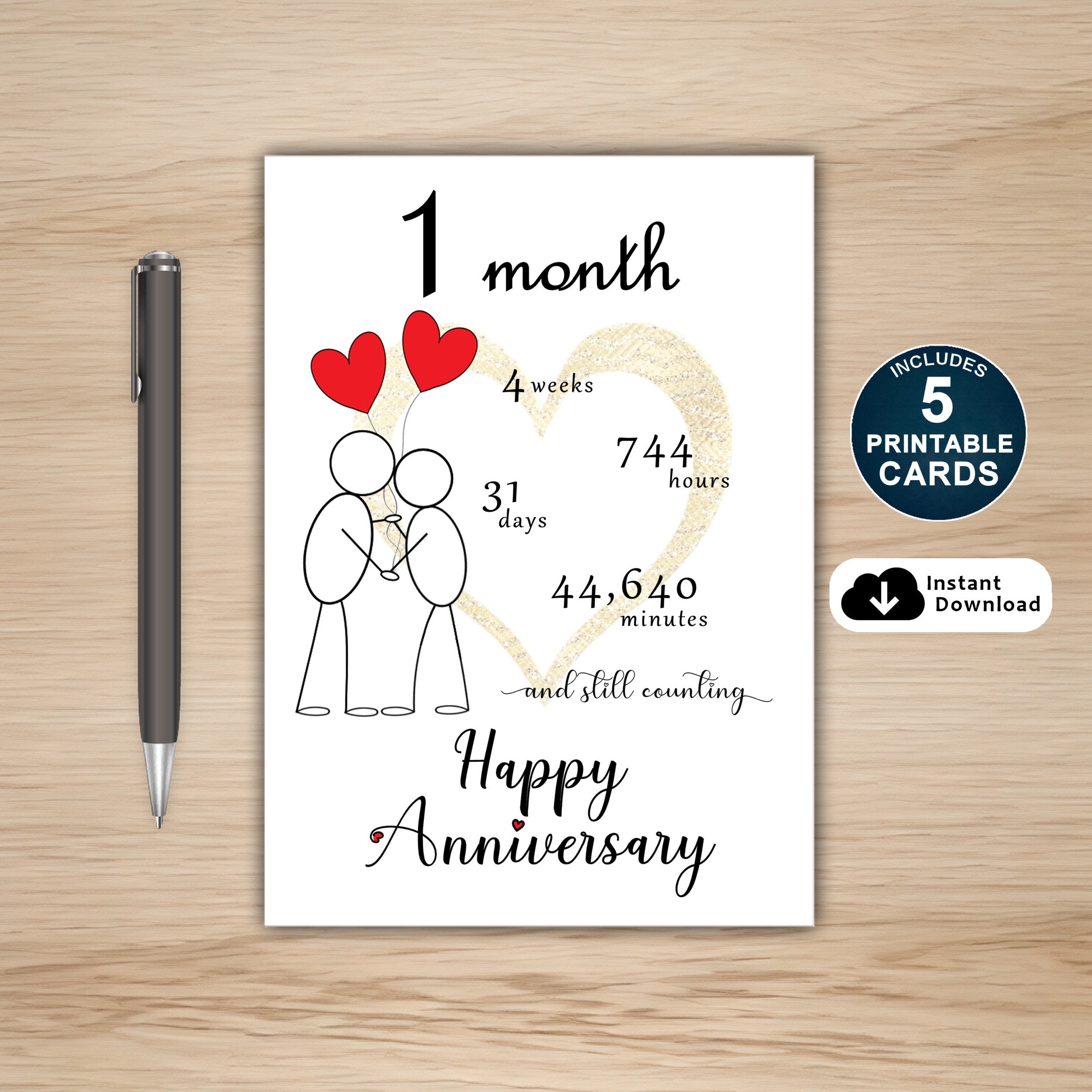 1 Month Anniversary Card Printable Set Of 5 PDF Etsy 1 Month Anniversary Card Printable Set Of 5 PDF Etsy
