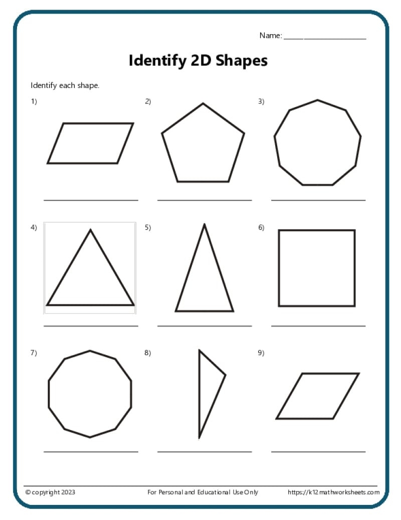 2D Shapes Worksheets