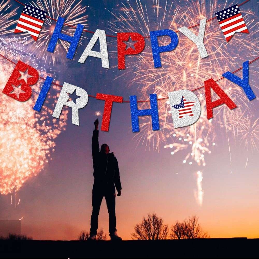 4th Of July Birthday Banner With Light Happy Birthday Banner With Fairy String Light SUNBEAUTY 4th Of July Birthday Banner With Light Happy Birthday Banner With Fairy String Light SUNBEAUTY