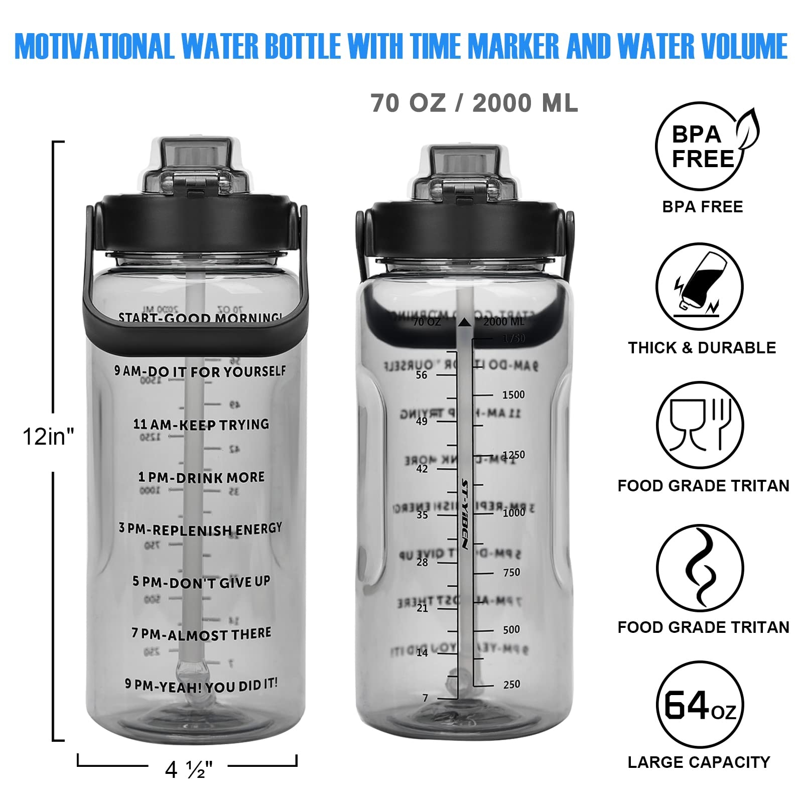 70oz Half Gallon Water Bottle With Sleeve 2L Leak proof BPA Free Motivational Drink Water Bottle With Straw Customized Time Markers Black Black Camouflage Buy Online At Best Price In UAE Amazon ae