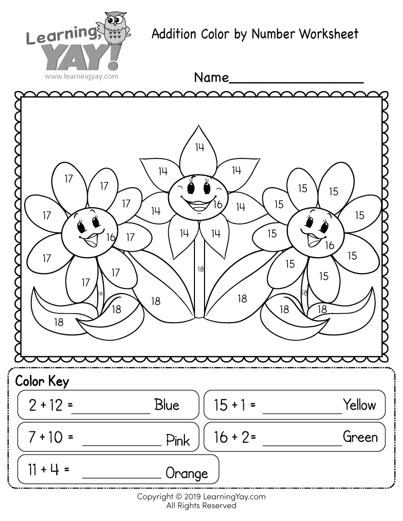 Addition Color By Number Worksheet For 1st Grade Free Printable
