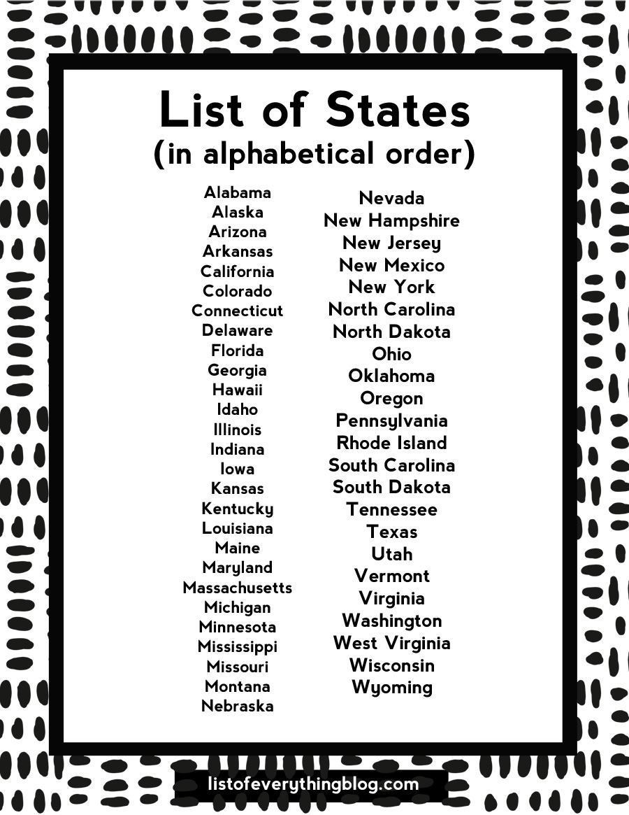 list of states us