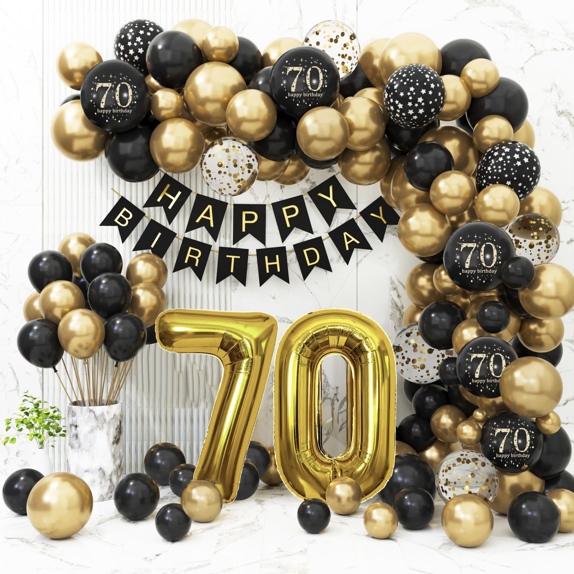 Amazon 70th Birthday Decorations Men Women Black And Gold 70th Birthday Balloons Set Party Decorations With Happy 70th Birthday Decorations Banner Black Gold Decor For 70th Birthday Party Home Kitchen