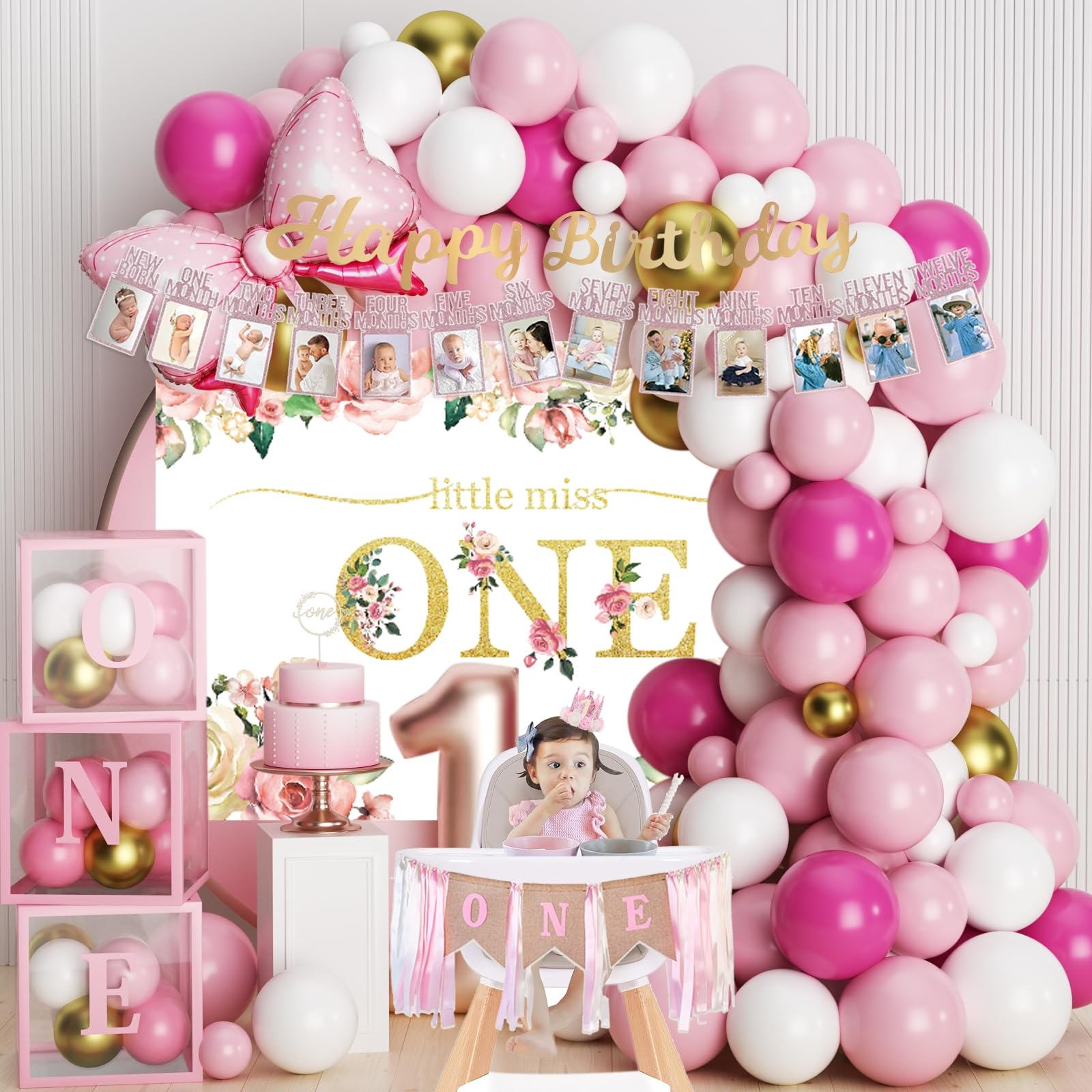 Amazon Baby Girl 1st Birthday Decorations Baby First Birthday Supplies For Girl Including Balloon Boxes Pink Gold Balloons Garland Arch Kit Party Backdrop High Chair Banner Crown Photo Banner Toys Games