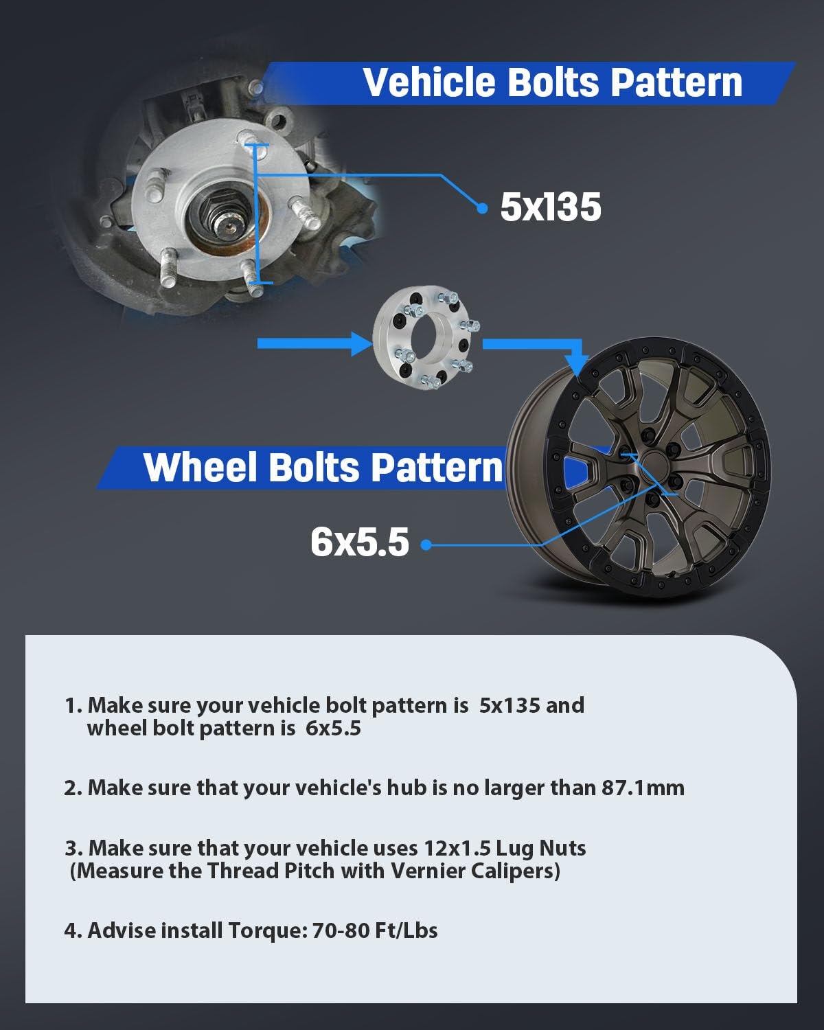 Amazon ECCPP 2PCS Change Bolt Pattern From 5x135 To 6x5 5 Conversion Wheel Adapters Lug Centric 2 5 Lug For Blackwood 2002 2003 For Ford Expedition 1997 2002 For Ford F 150 1997 2003 Automotive