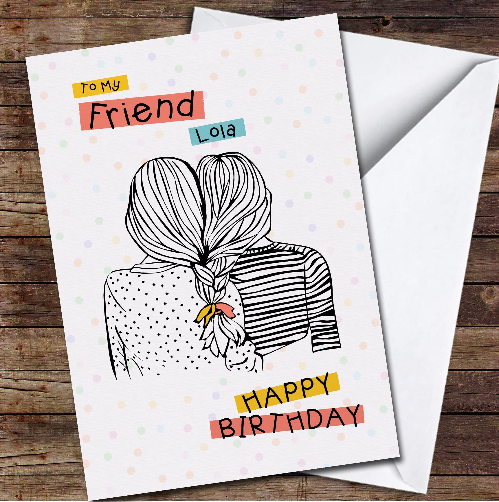 Amazon Friend Two Best Friends Polka Dots Any Text Personalized Birthday Card Custom Greetings Card Personalized Holiday Cards Birthday Cards Christmas Cards Lots Of Designs Standard Or Jumbo Large Personalized Card 