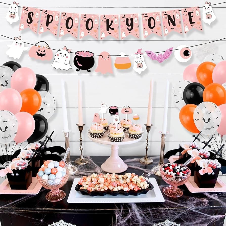 Amazon Girl Halloween 1st Birthday Party Decor Halloween Spooky One Banner Cute Ghost Cake Topper Balloon For Halloween Theme Little Boo First Birthday Happy Boo Day Baby Shower The Spooky One Party