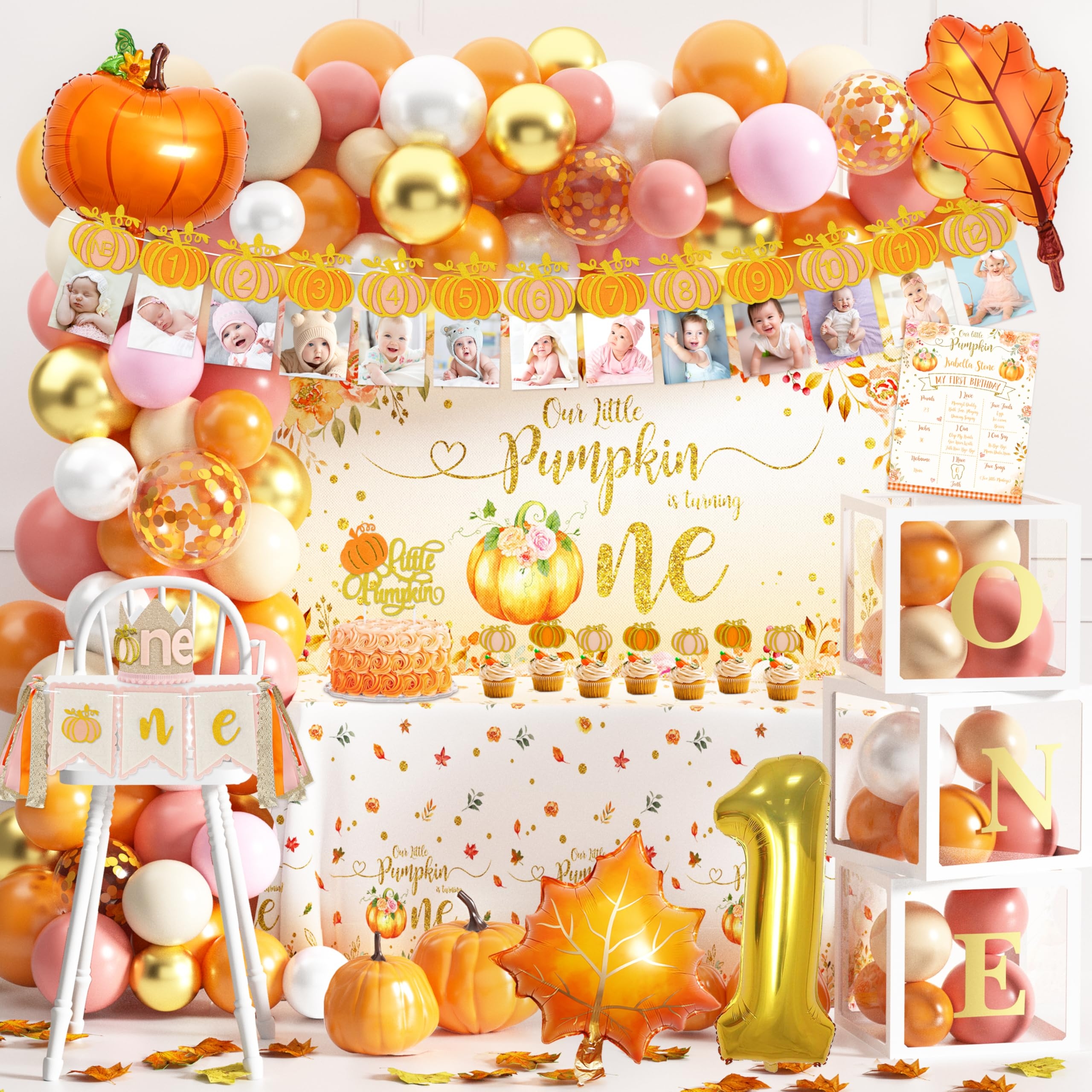 Amazon Little Pumpkin Fall 1st Birthday Party Decorations Thanksgiving Autumn First Birthday Party Supplies With Fall Balloons Garland Arch Kit Our Little Pumpkin Is Turning One Backdrop Tablecloth Banner Home 