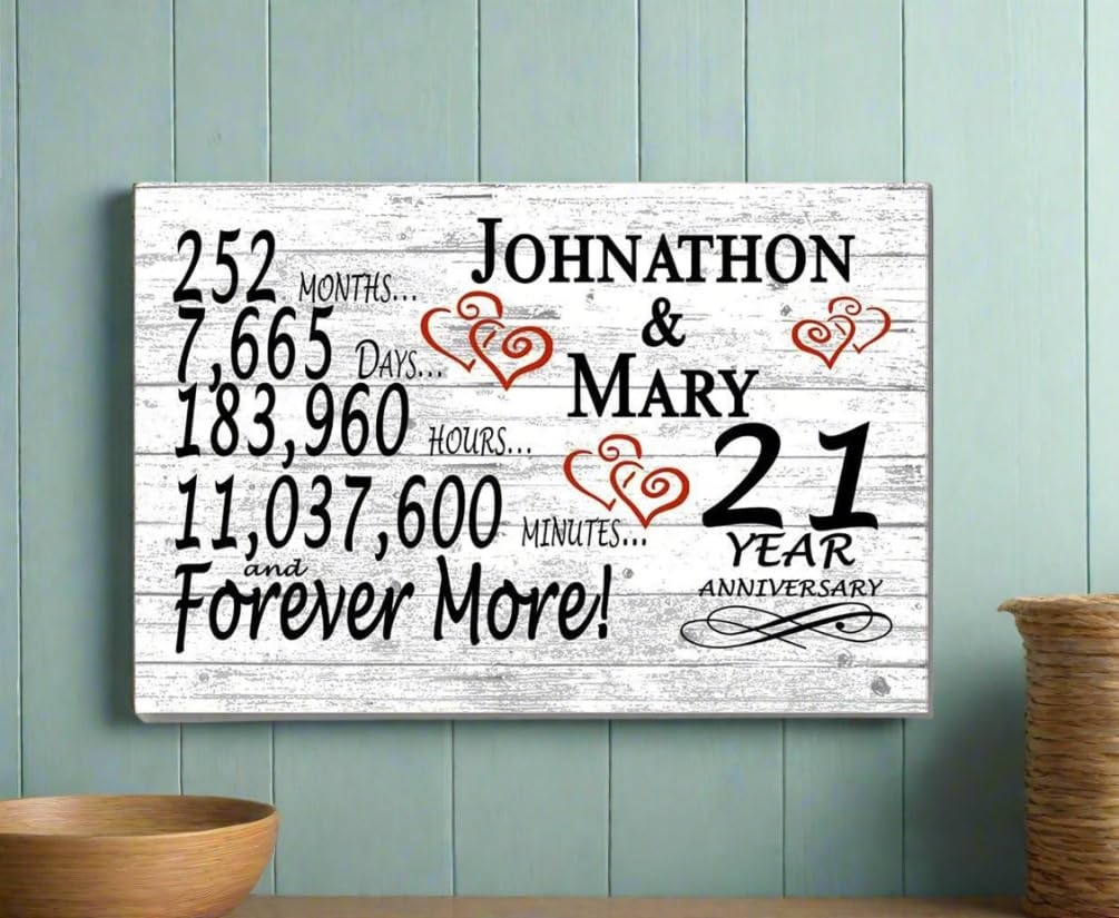 Amazon Personalized 21 Year Anniversary Sign Gift 21st Wedding Anniversary Present For Couple Days Minutes Years Solid Wood 16 5in X 10 5in X 75in 21 Year Home Kitchen