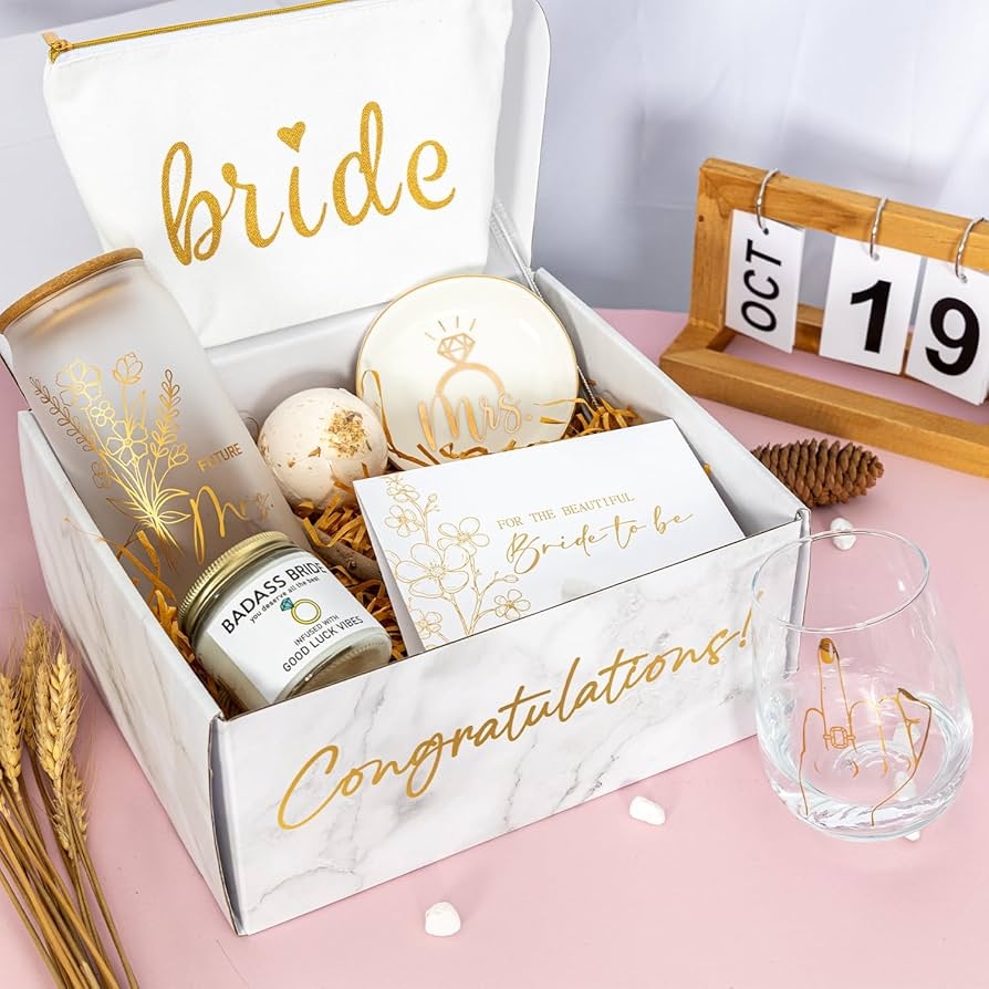 Amazon PuGez Bride To Be Gifts Box Bridal Shower Bachelorette Engagement Wedding Gift For Women Her Fiancee Future Mrs Newly Just Engaged Basket Ideas For Bachelor Party Home Kitchen