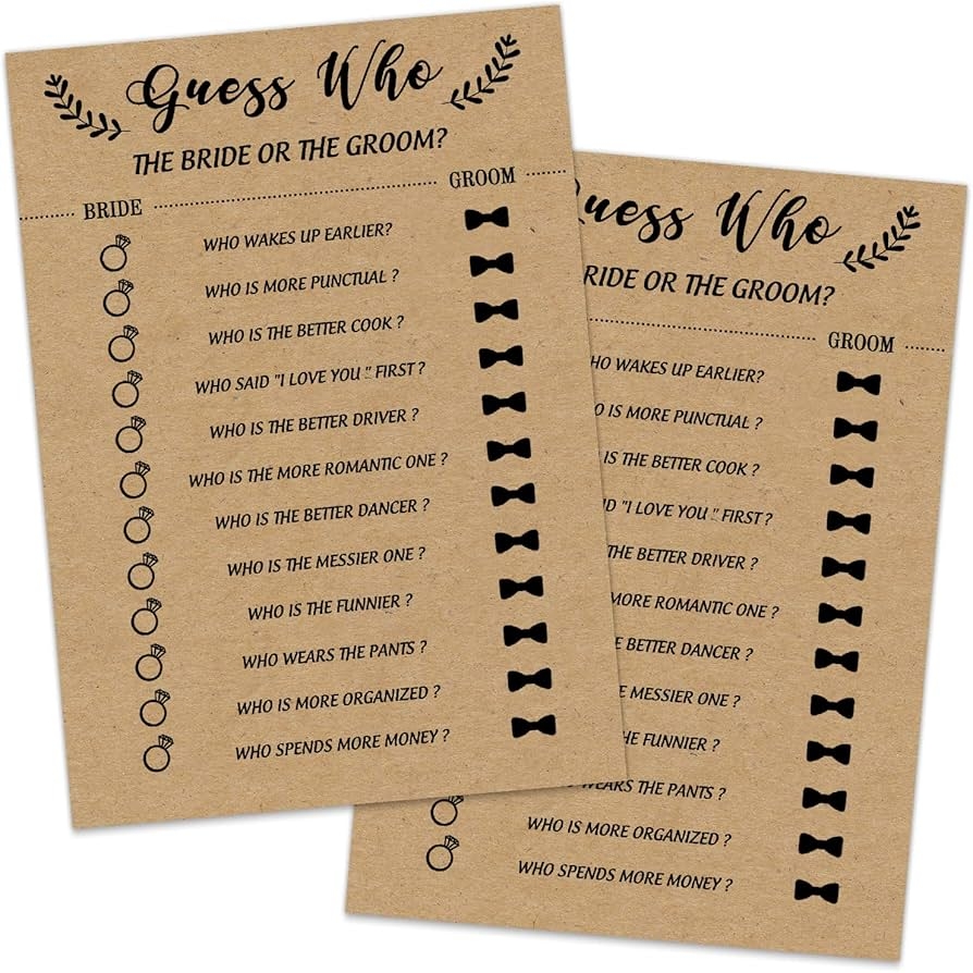 Amazon Sirjiera Bridal Shower Game Guess Who The Bride Or Groom Cards For Wedding 30 Wedding Bridal Shower Party Game Ideas For Couple to Be Who Knows The Bride And Groom Fun Activities Card Amazon Sirjiera Bridal Shower Game Guess Who The Bride Or Groom Cards For Wedding 30 Wedding Bridal Shower Party Game Ideas For Couple to Be Who Knows The Bride And Groom Fun Activities Card